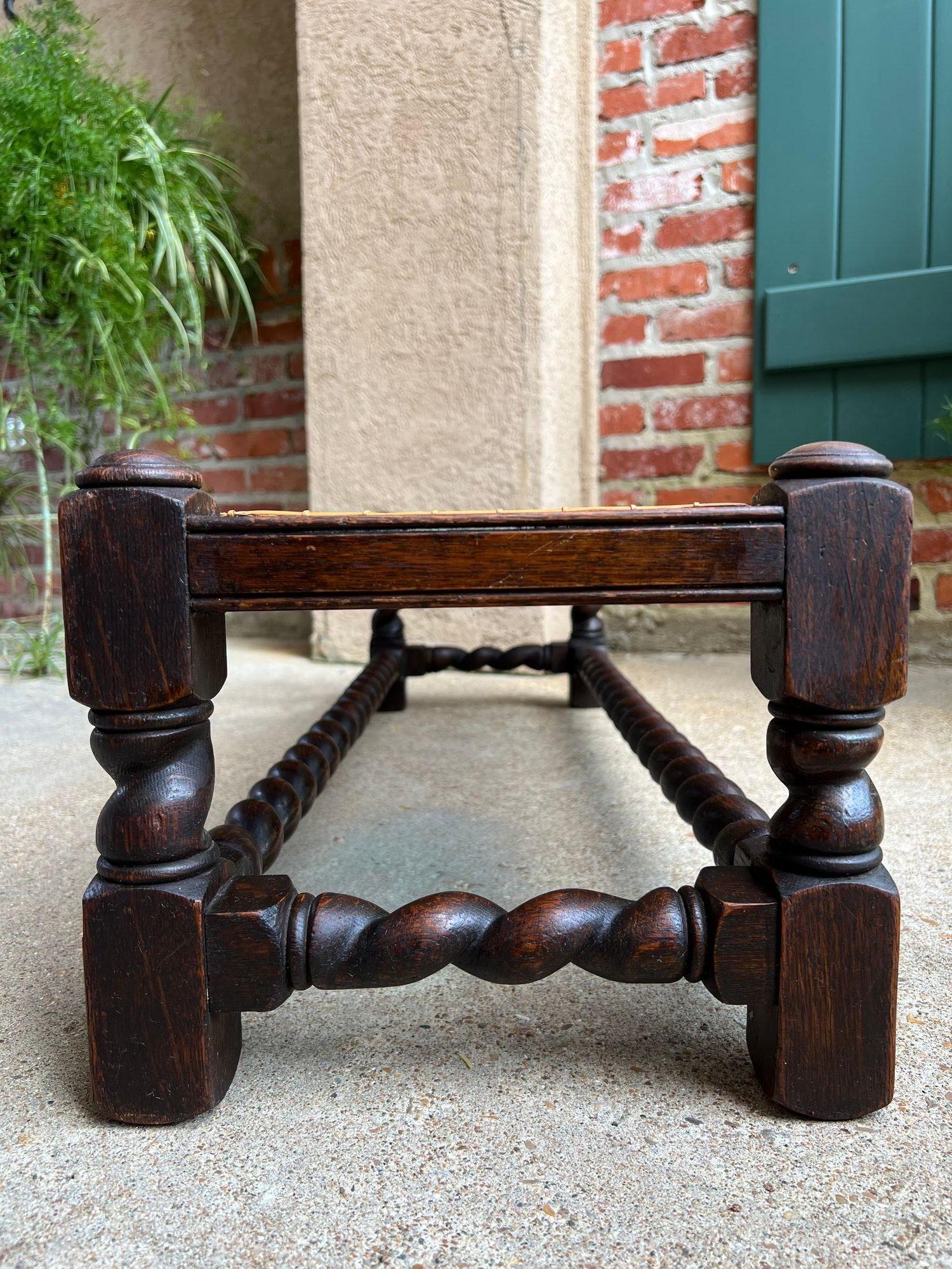 Antique English Barley Twist Stool Bench Oak Cane Jacobean Ottoman c1920 For Sale 4