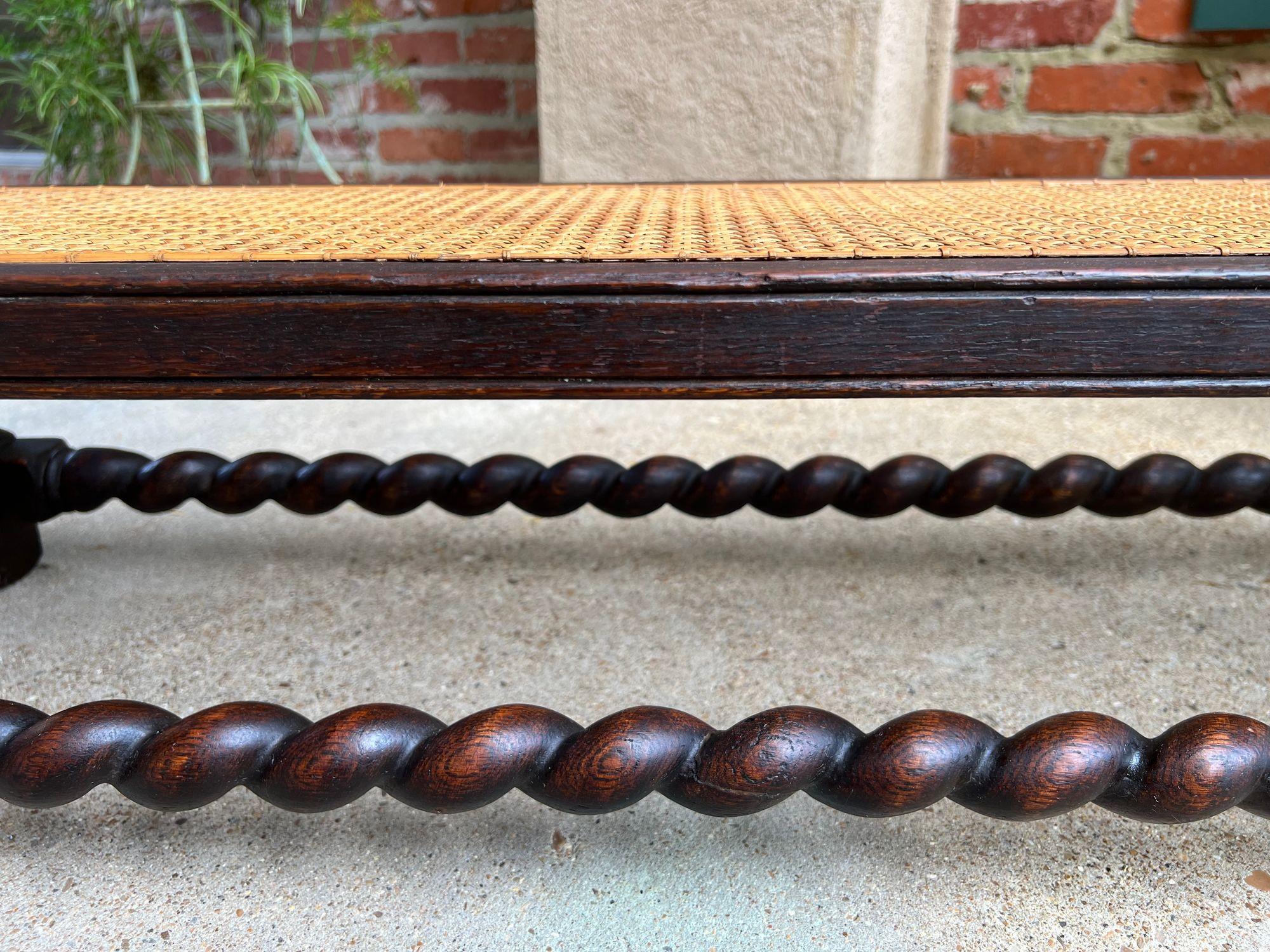 Antique English Barley Twist Stool Bench Oak Cane Jacobean Ottoman c1920 For Sale 5