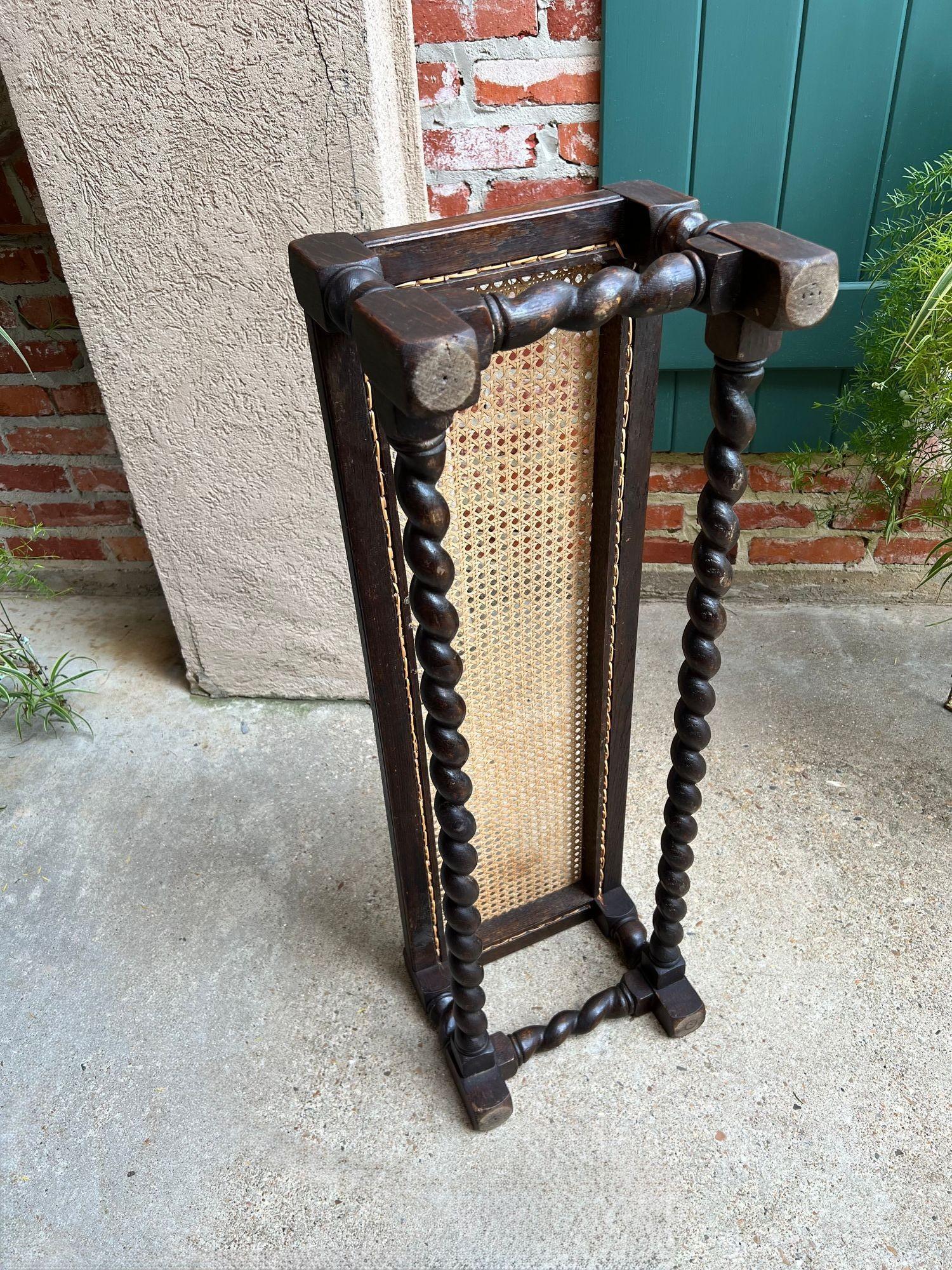 Antique English Barley Twist Stool Bench Oak Cane Jacobean Ottoman c1920 For Sale 6