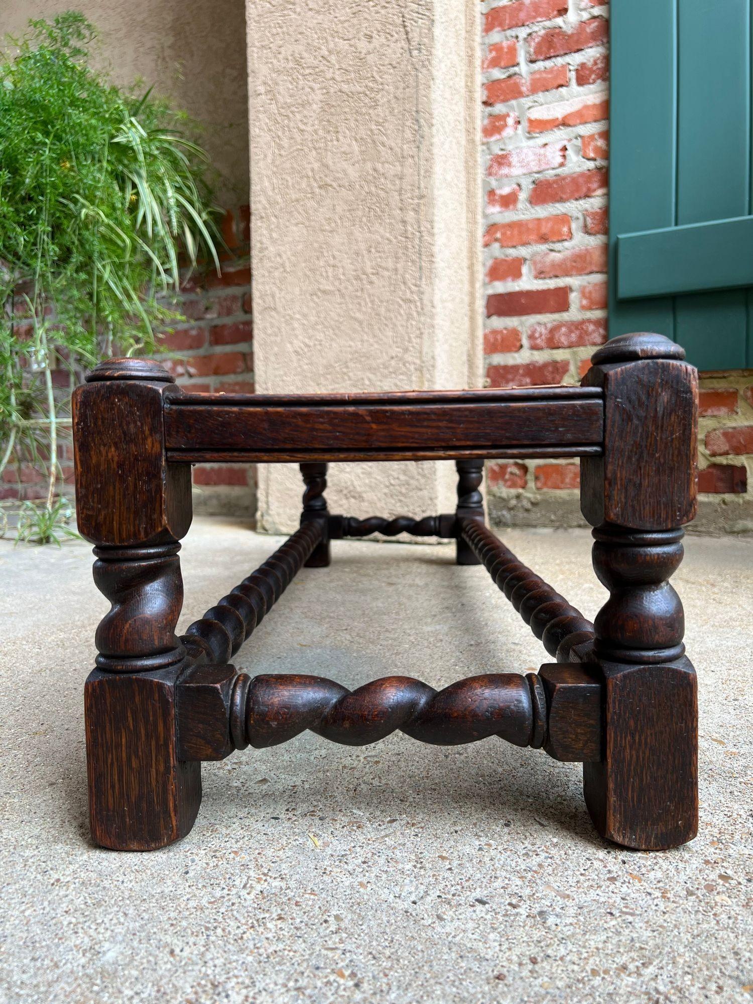 Antique English Barley Twist Stool Bench Oak Cane Jacobean Ottoman c1920 For Sale 14