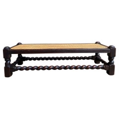 Antike englische Gerste Twist Hocker Bank Oak Cane Jacobean Ottoman c1920