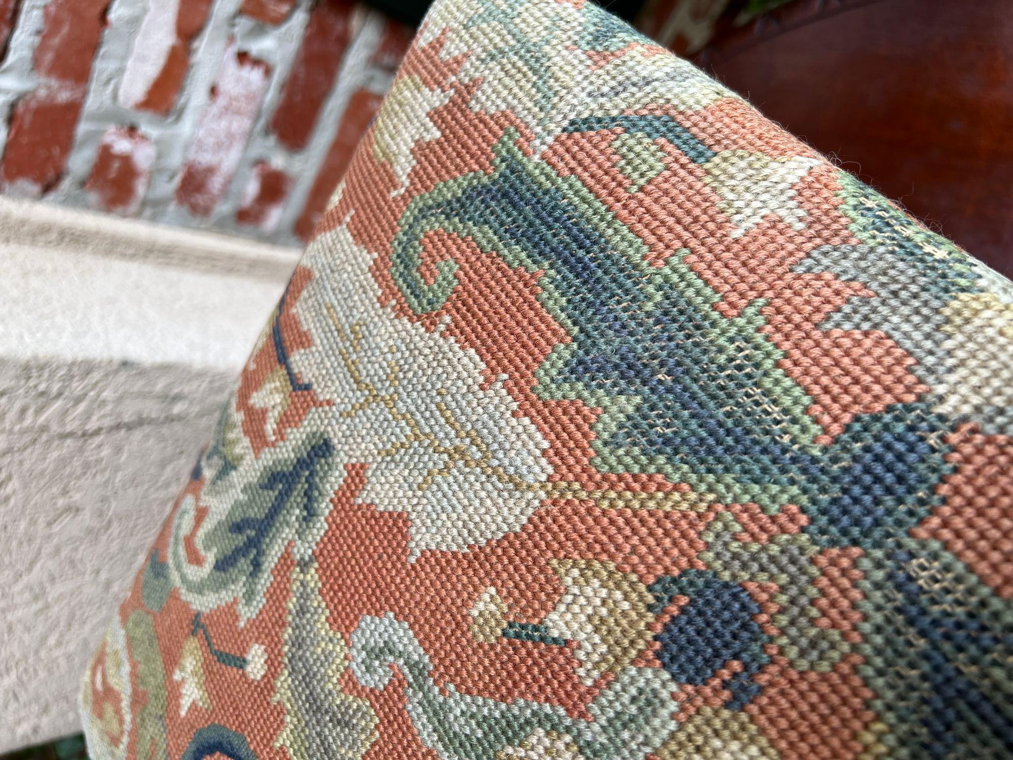 Antique English Barley Twist Stool Bench Oak Tapestry Needlework Square c1900 15
