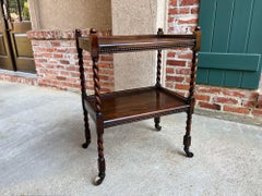 Antique English Barley Twist Tea Trolley Bar Cart Table Tiger Oak Dumbwaiter