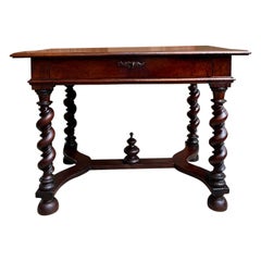 Antique English Barley Twist Writing Table Library Desk Jacobean Walnut c1880