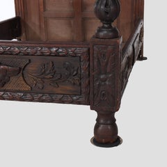 Antique English Baroque Heavily Carved Figural Oak Bed Frame 17thC