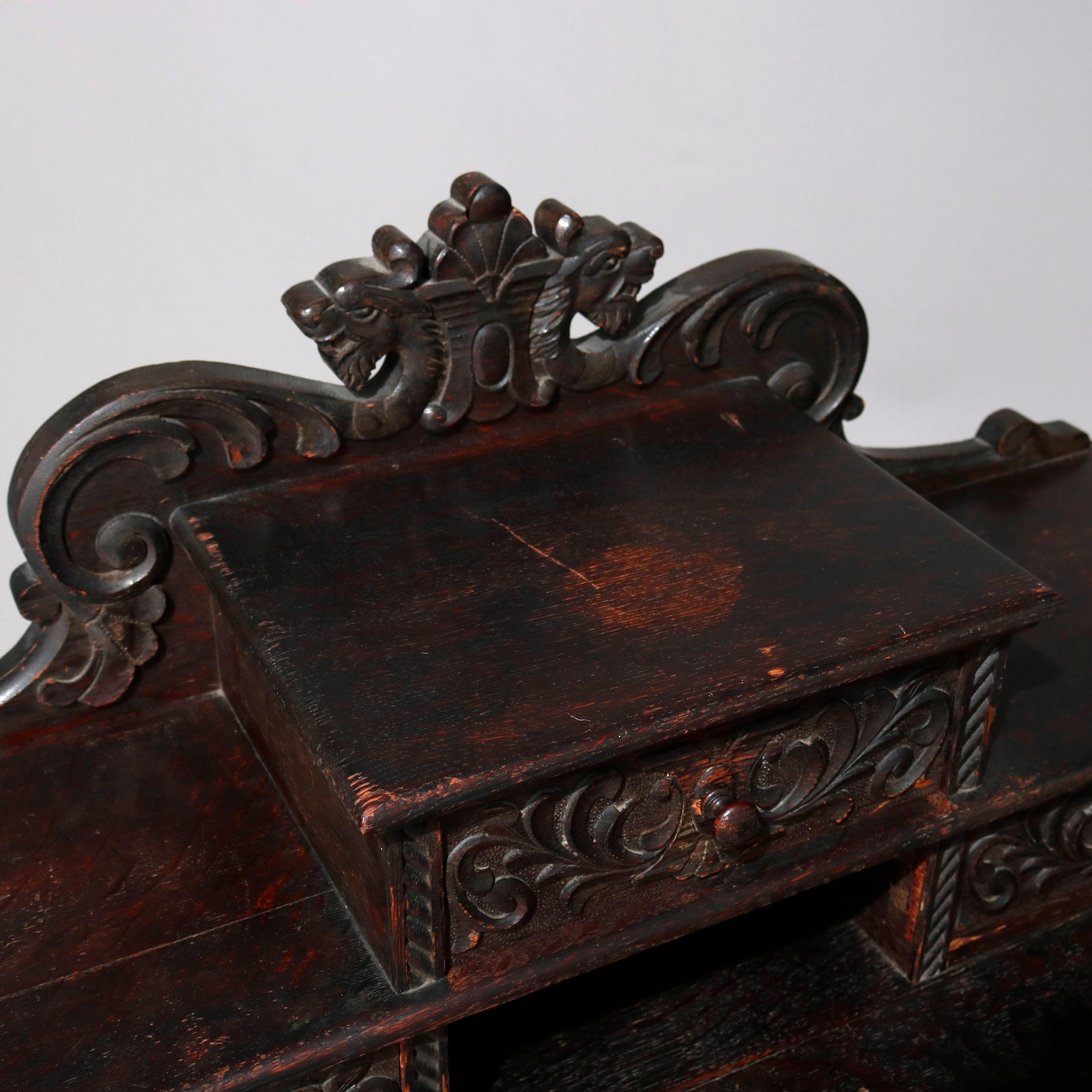 Antique English Baroque Heavily Foliate Carved Slant-Front Plantation Desk 7