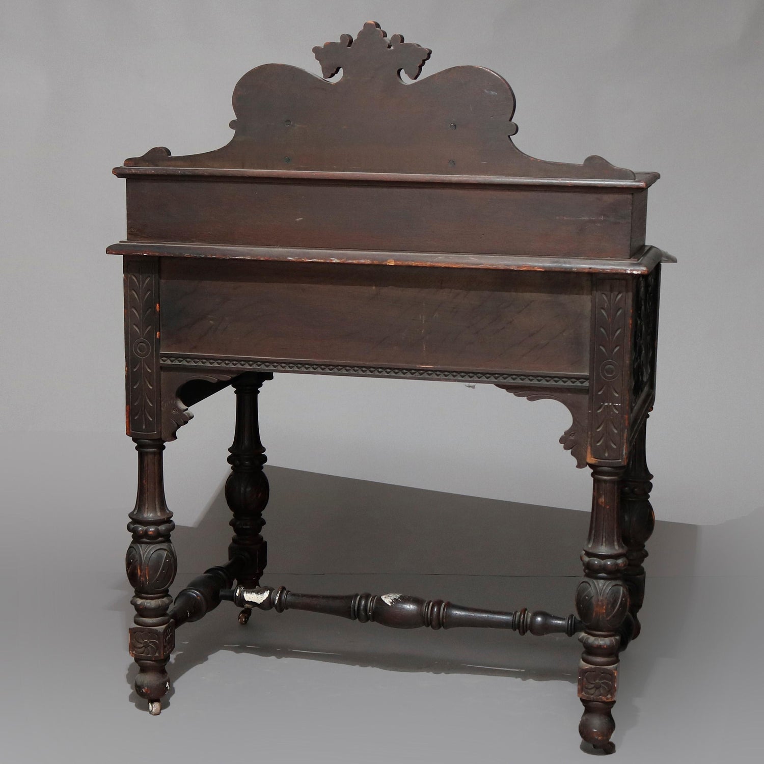 Antique English Baroque Heavily Foliate Carved Slant Front
