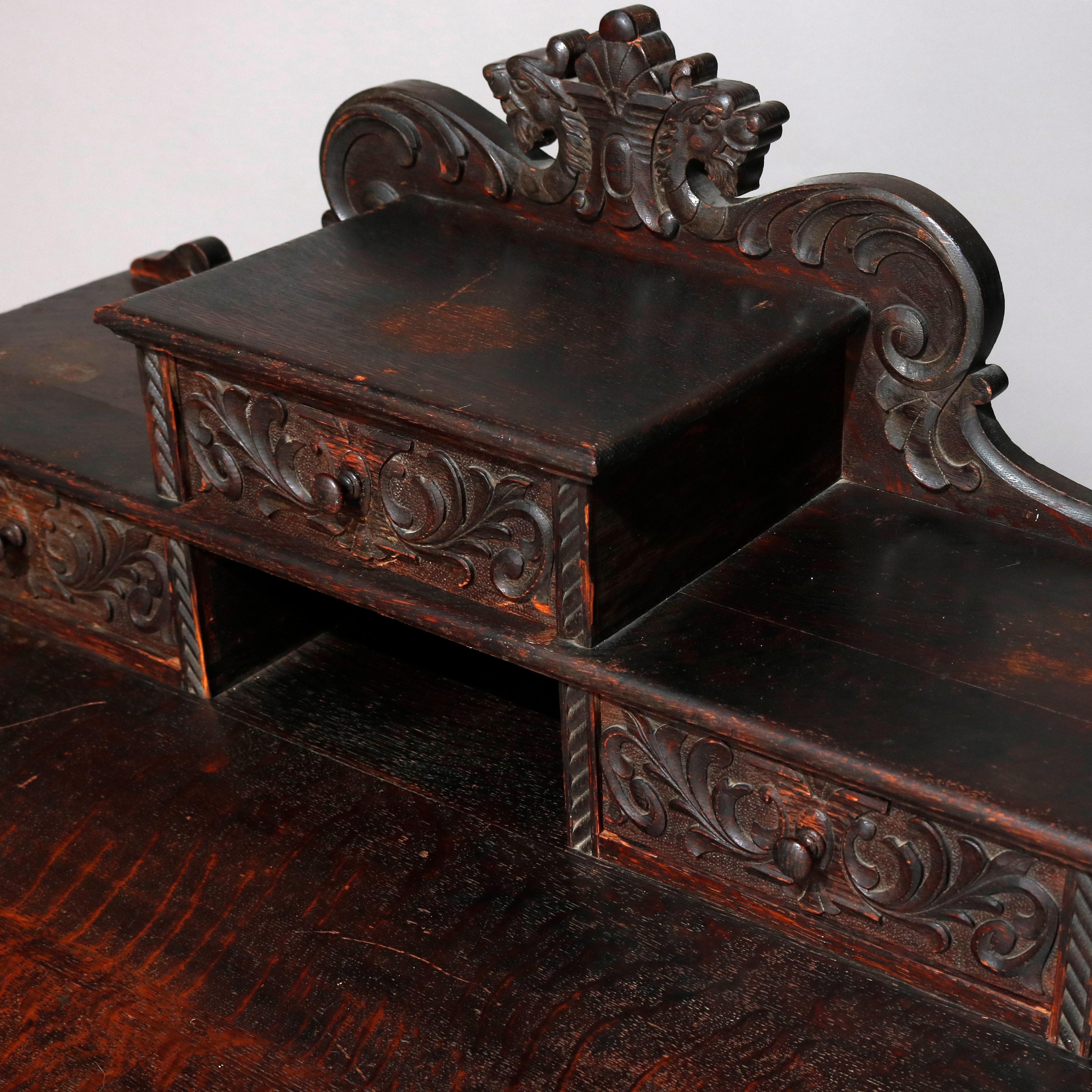 Antique English Baroque Heavily Foliate Carved Slant-Front Plantation Desk 3