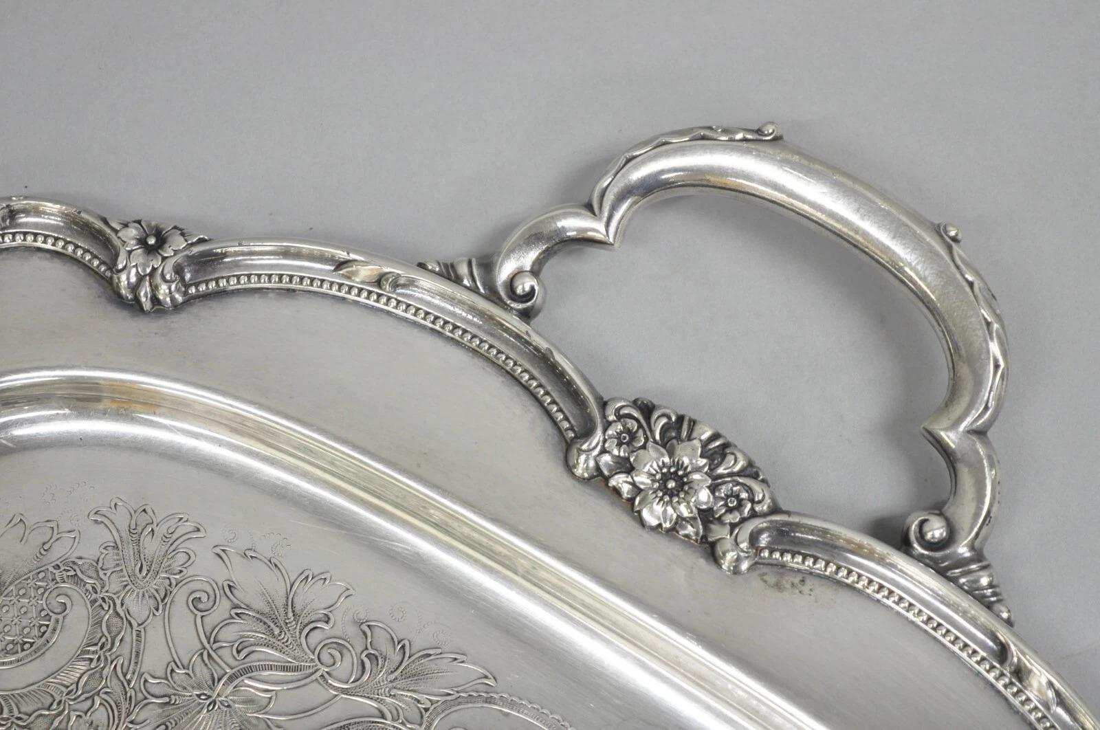 Antico set da tè barocco inglese placcato in argento con vassoio Rogers Bro - 7 pz. in vendita 9