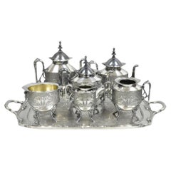 Antique English Baroque Silver Plated Figural Tea Set w/ Rogers Bro Tray - 7 Pcs