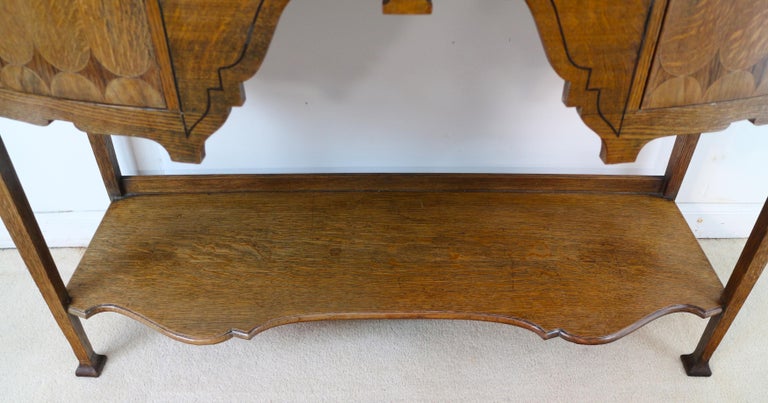 Antique English Bath Cabinet Makers Arts & Crafts Oak & Inlaid Sideboard Cabinet For Sale 5
