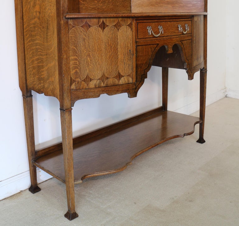 Antique English Bath Cabinet Makers Arts & Crafts Oak & Inlaid Sideboard Cabinet For Sale 7