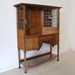 Antique English Bath Cabinet Makers Arts & Crafts Oak & Inlaid Sideboard Cabinet