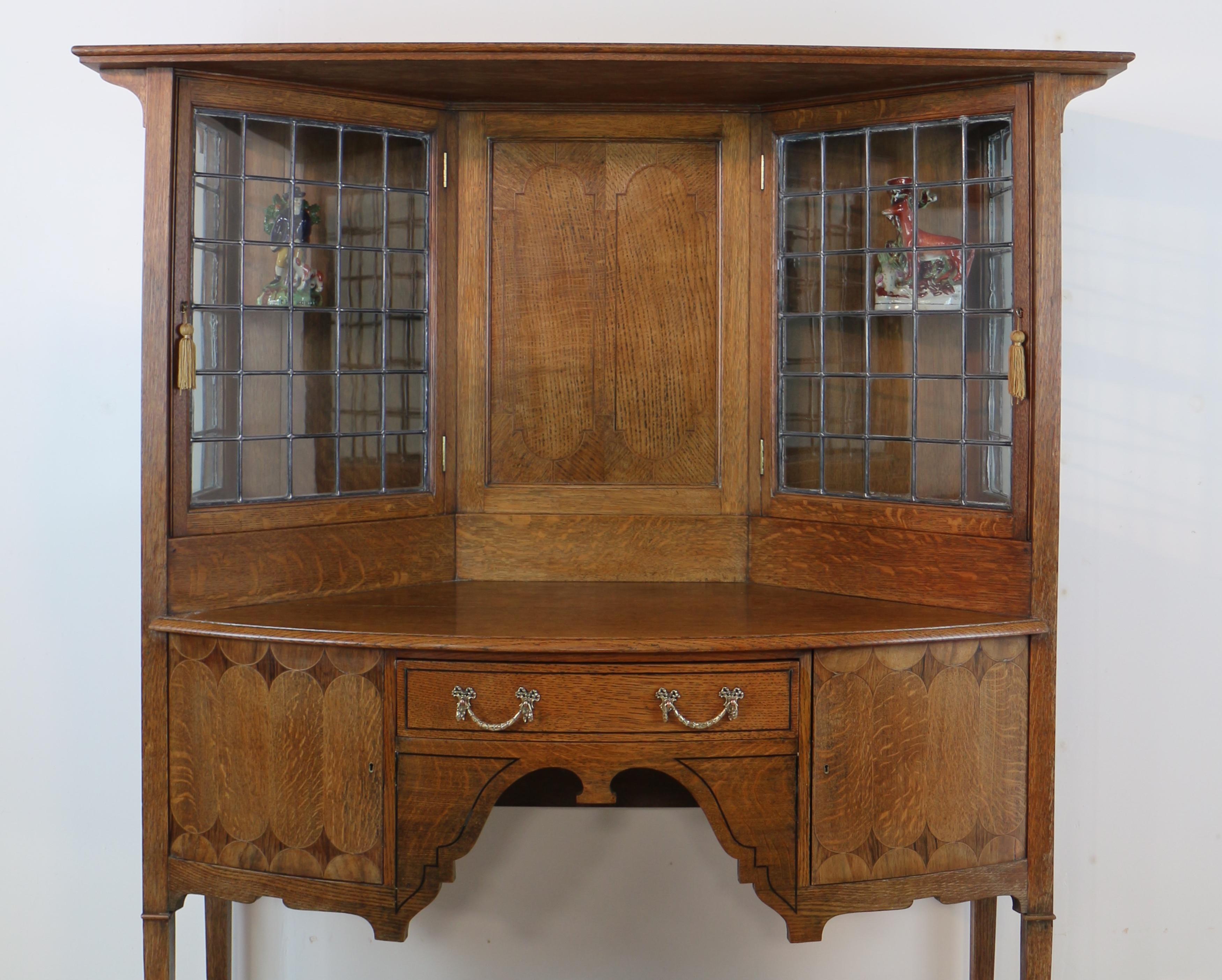 Arts and Crafts Antique English Bath Cabinet Makers Arts & Crafts Oak & Inlaid Sideboard Cabinet