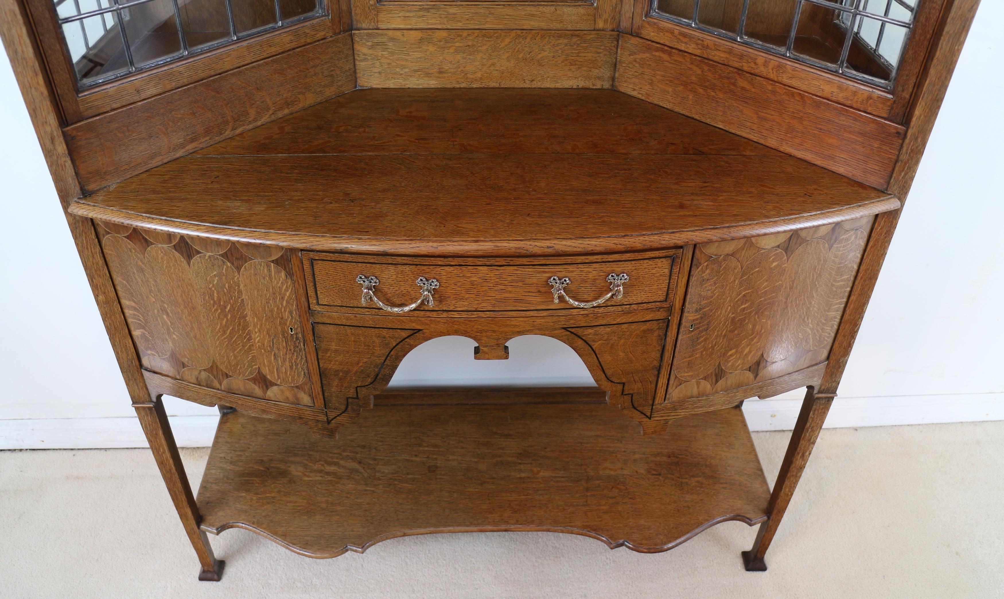 British Antique English Bath Cabinet Makers Arts & Crafts Oak & Inlaid Sideboard Cabinet