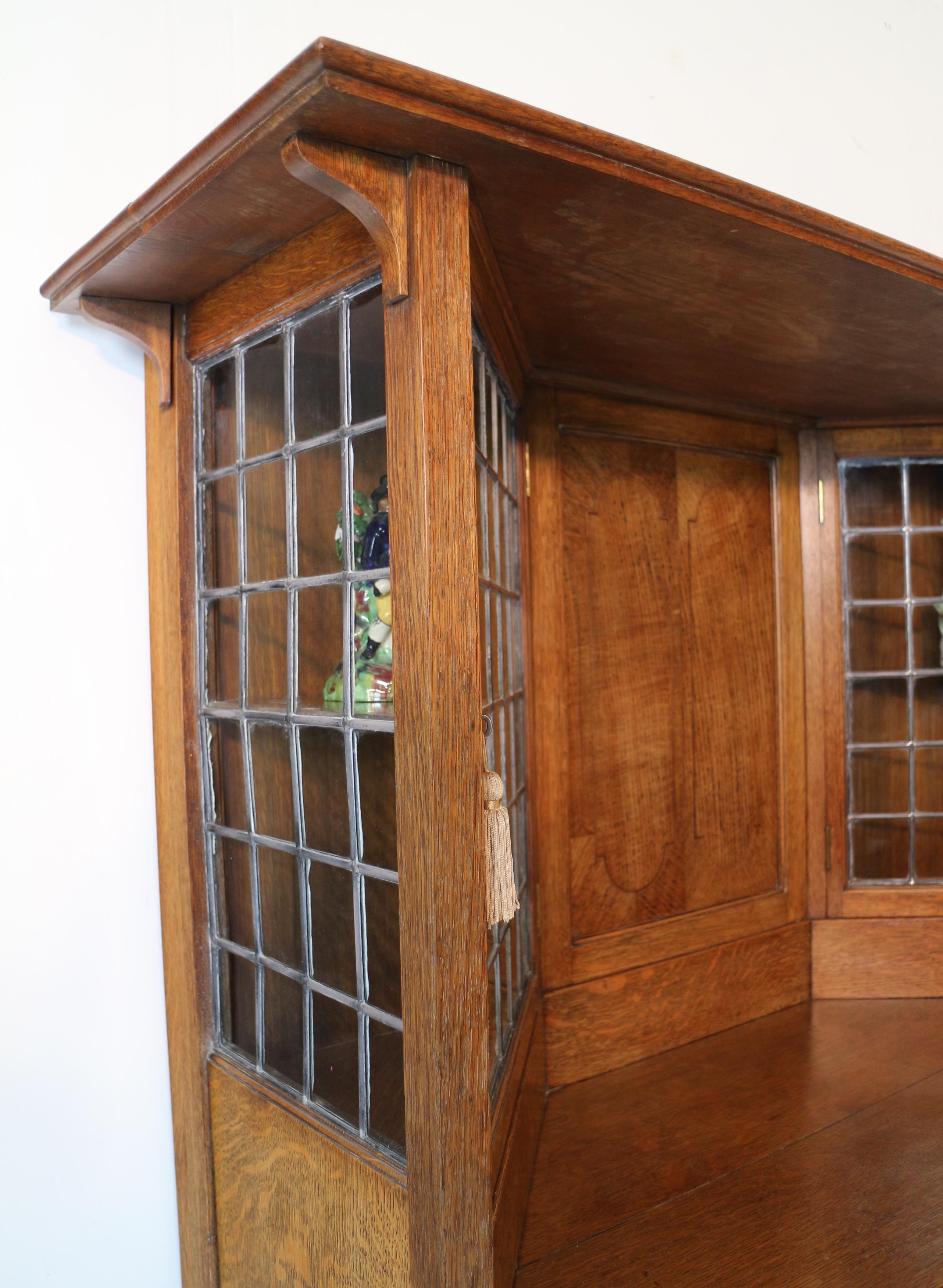 Hand-Crafted Antique English Bath Cabinet Makers Arts & Crafts Oak & Inlaid Sideboard Cabinet