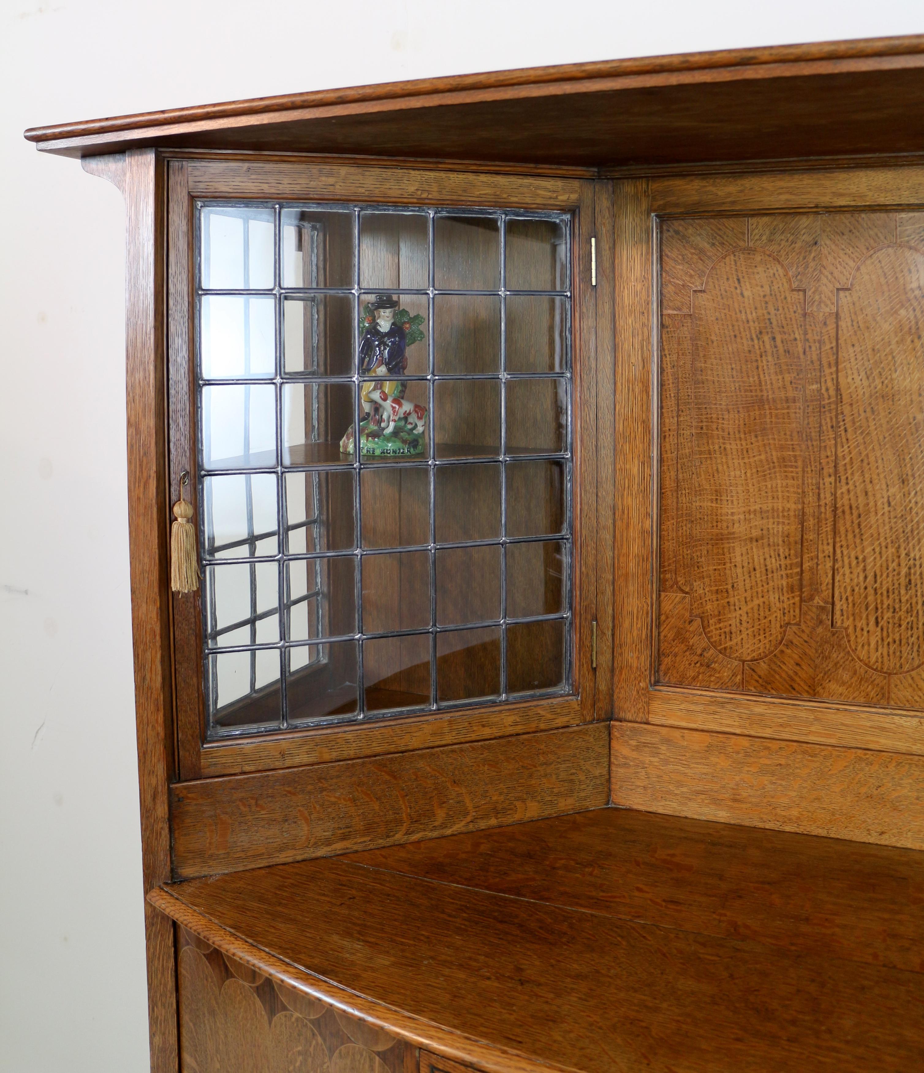 Antique English Bath Cabinet Makers Arts & Crafts Oak & Inlaid Sideboard Cabinet In Good Condition In Glasgow, GB