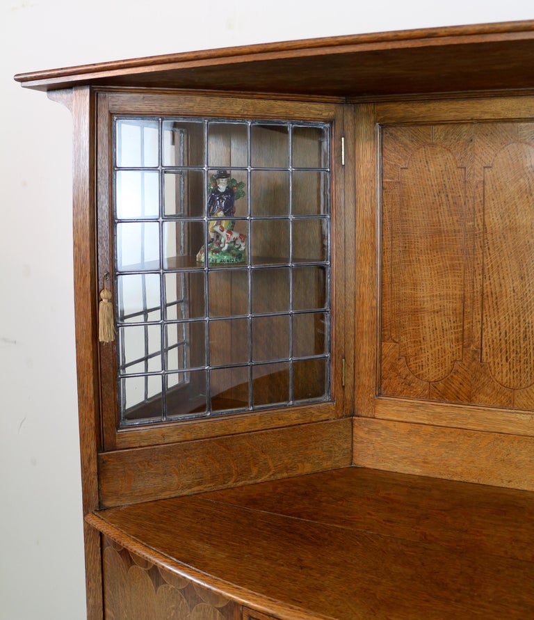 Antique English Bath Cabinet Makers Arts & Crafts Oak & Inlaid Sideboard Cabinet In Good Condition For Sale In Glasgow, GB