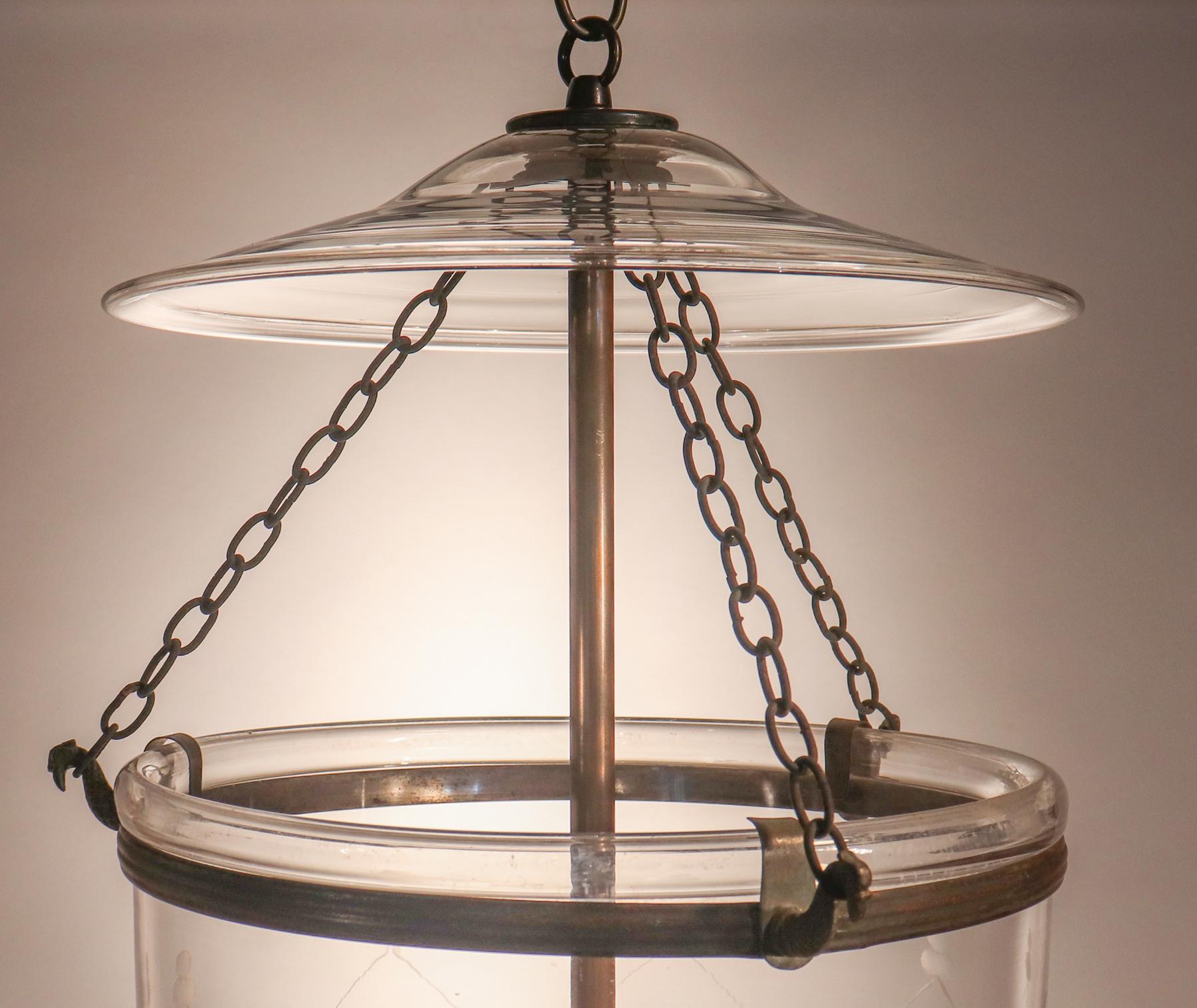 19th Century Antique English Bell Jar Lantern with Trellis Etching