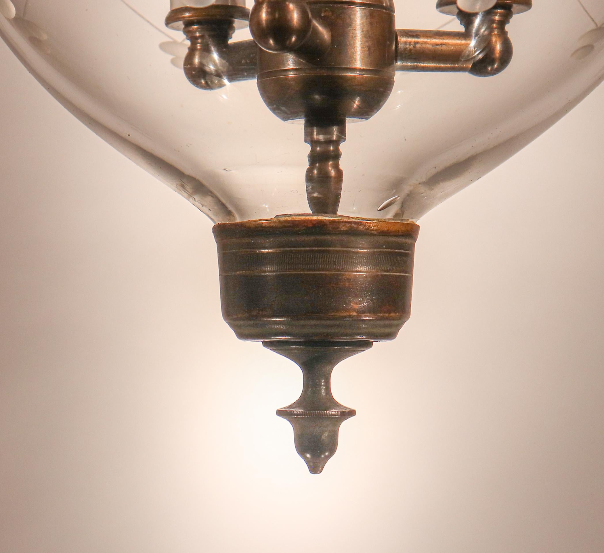 Glass Antique English Bell Jar Lantern with Trellis Etching