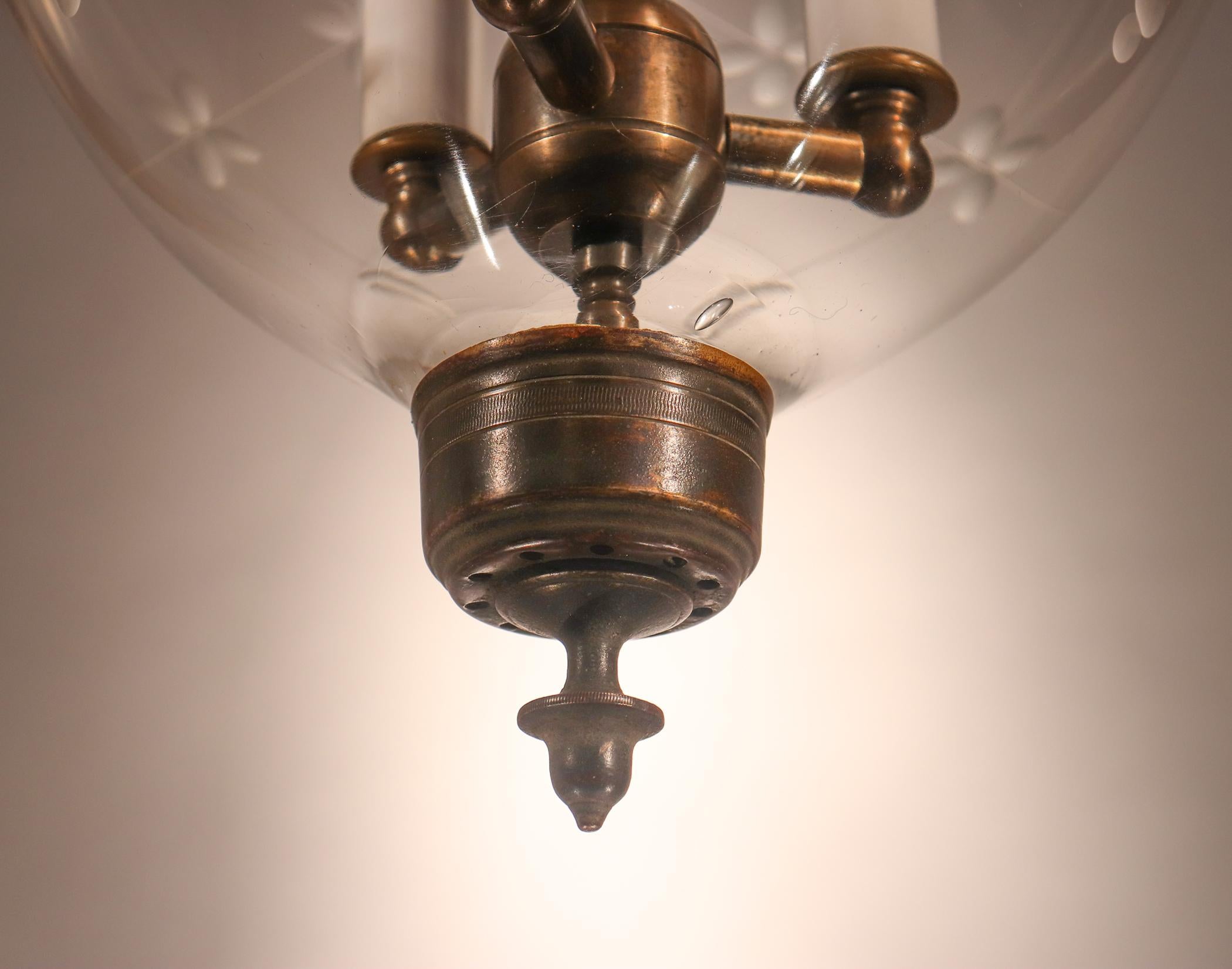 Antique English Bell Jar Lantern with Trellis Etching 1
