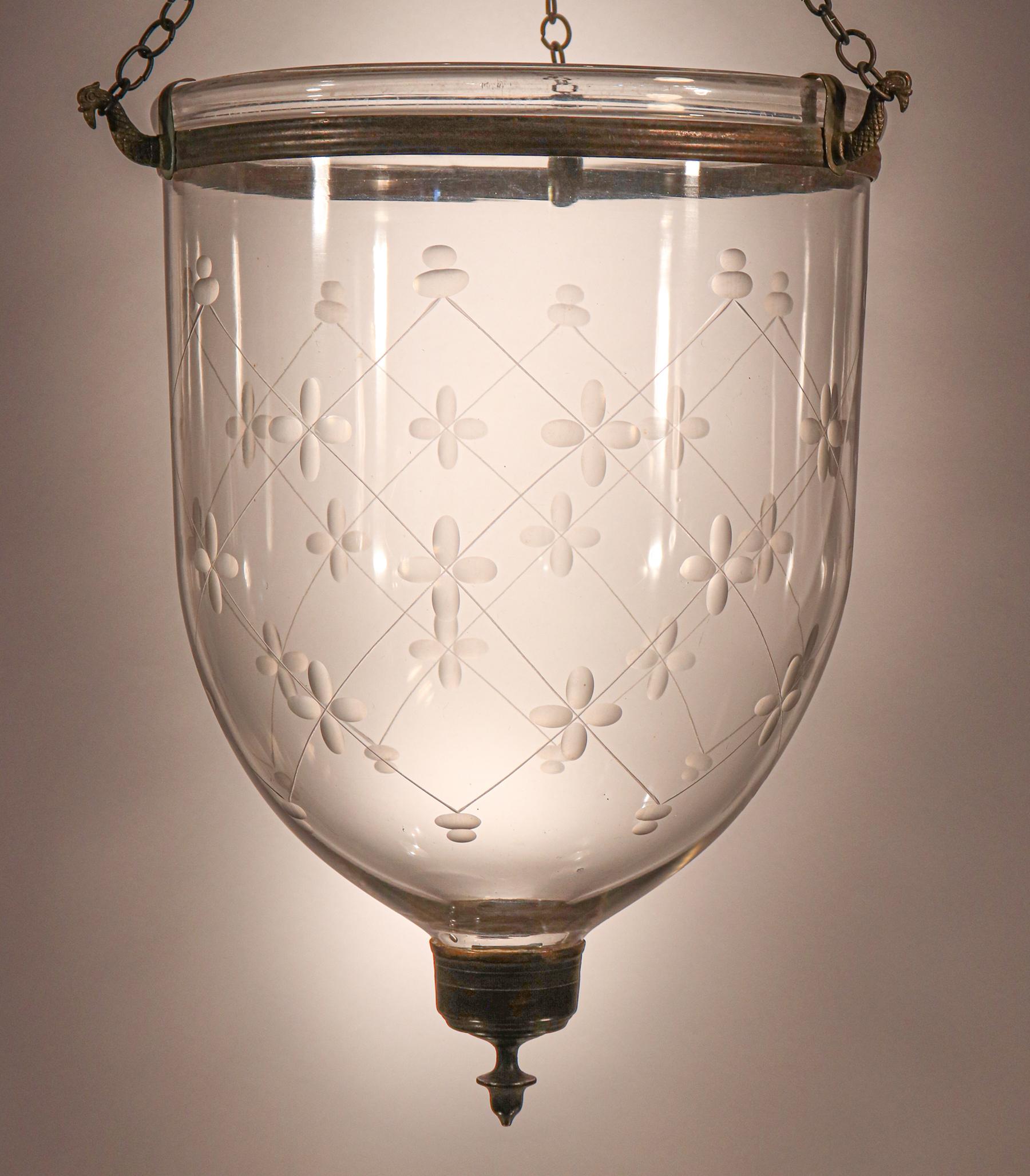 Antique English Bell Jar Lantern with Trellis Etching 2