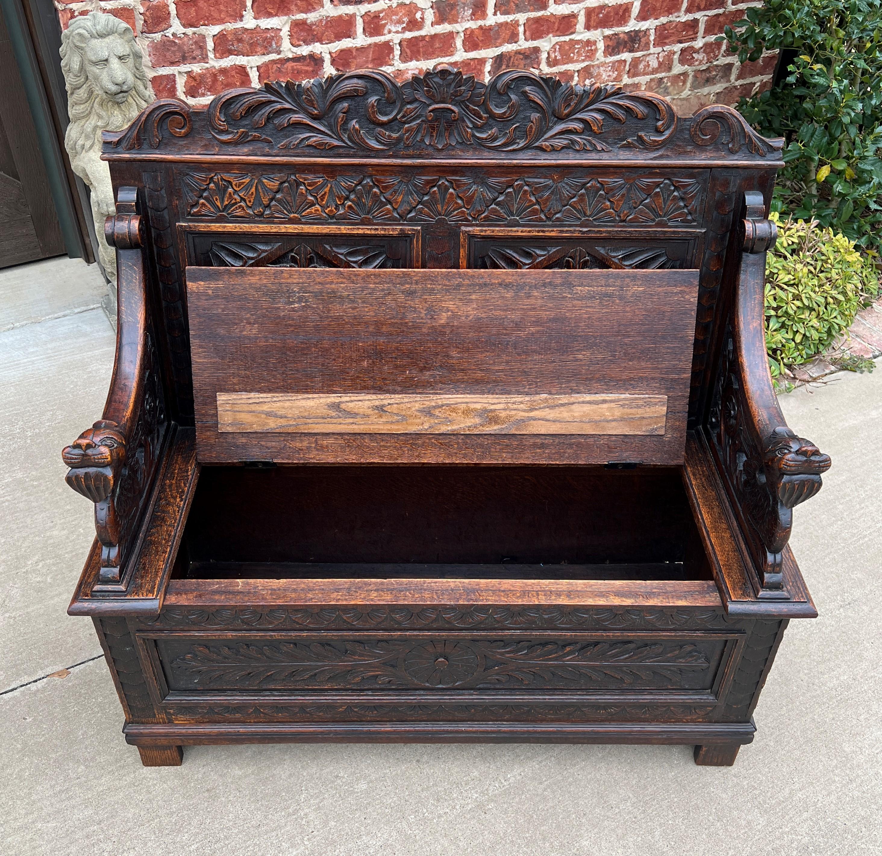 Antique English Bench Chair Settee Hall Bench Renaissance Revival Oak Petite For Sale 5