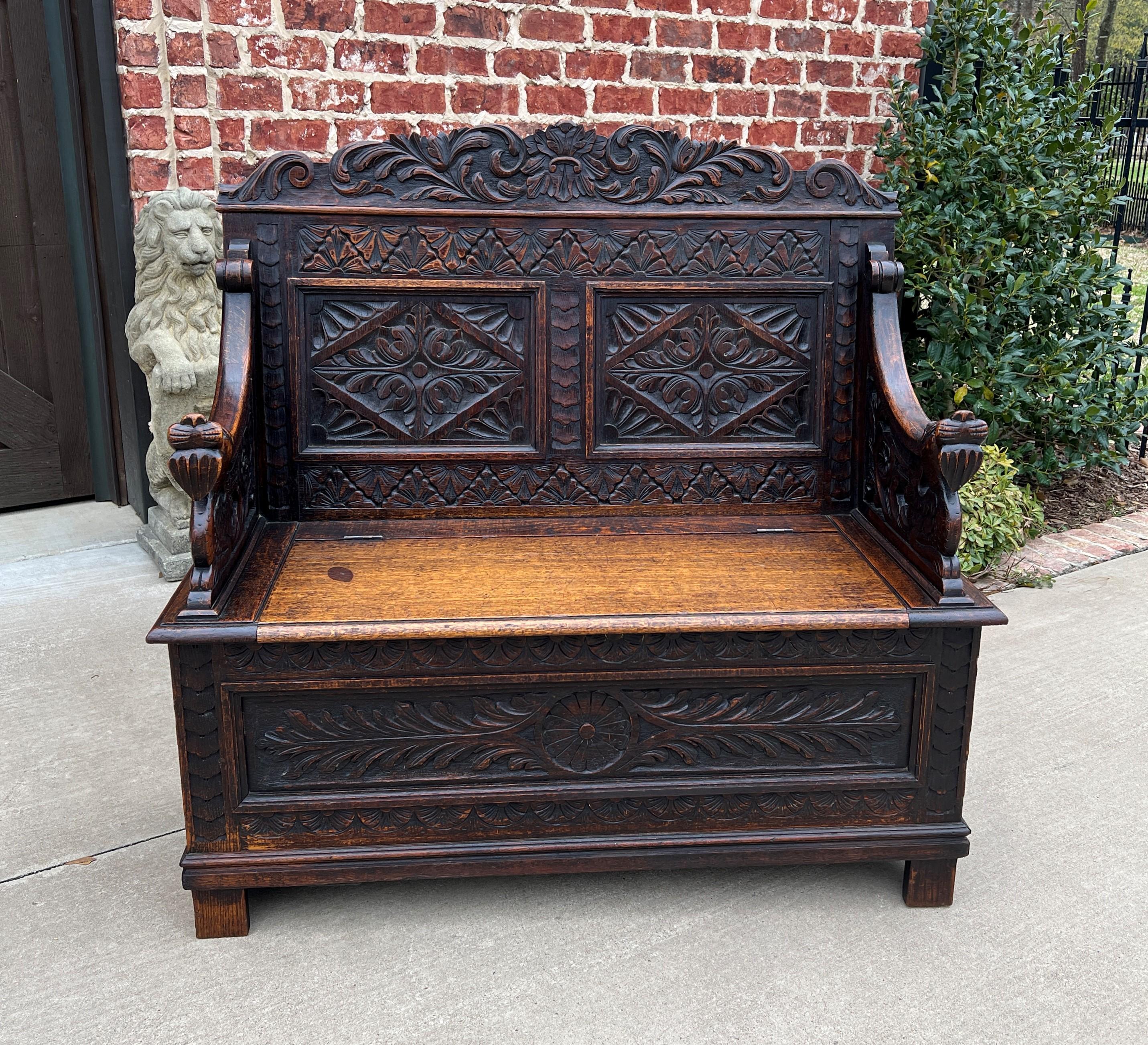 Antique English Bench Chair Settee Hall Bench Renaissance Revival Oak Petite 6
