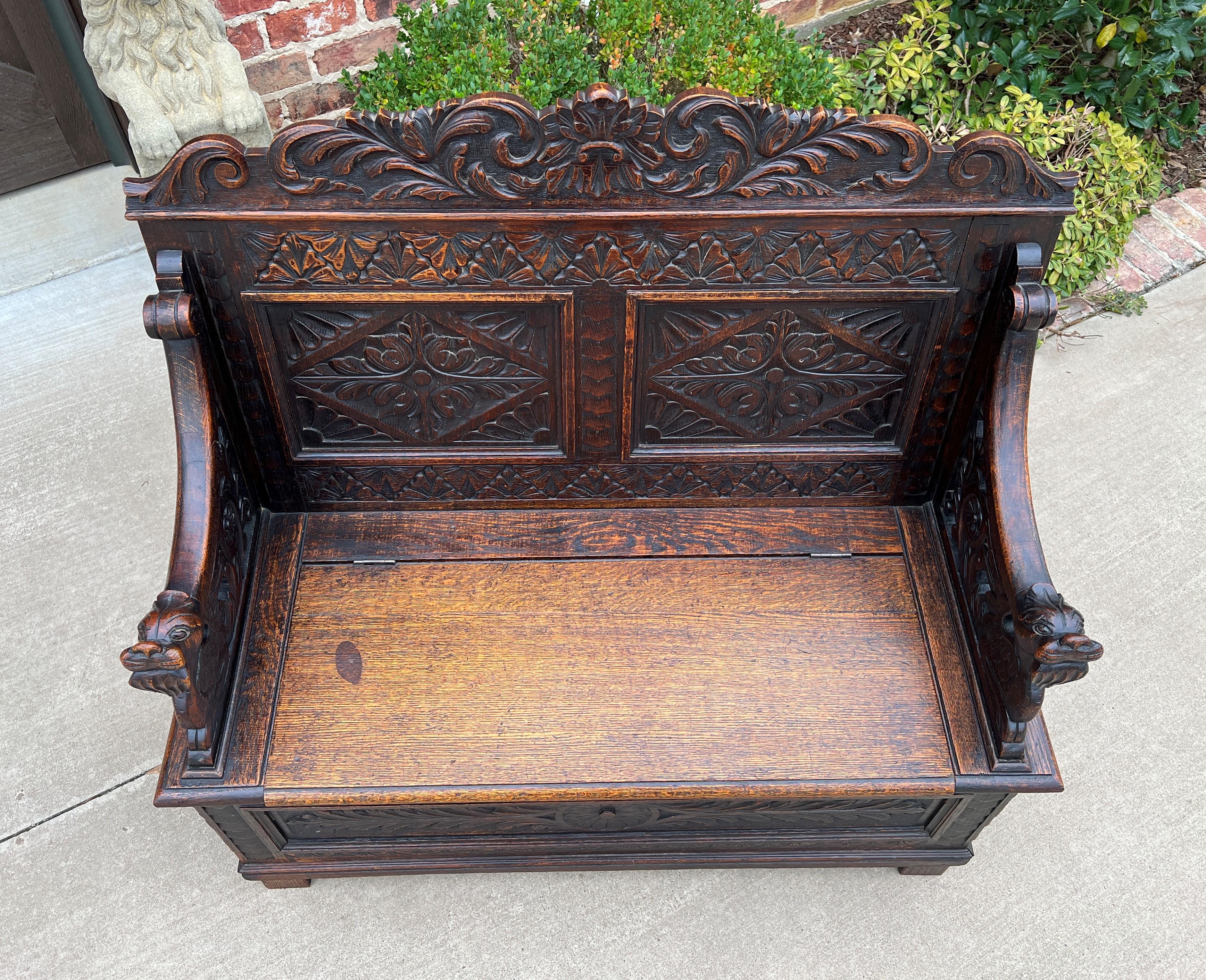 Antique English Bench Chair Settee Hall Bench Renaissance Revival Oak Petite For Sale 10