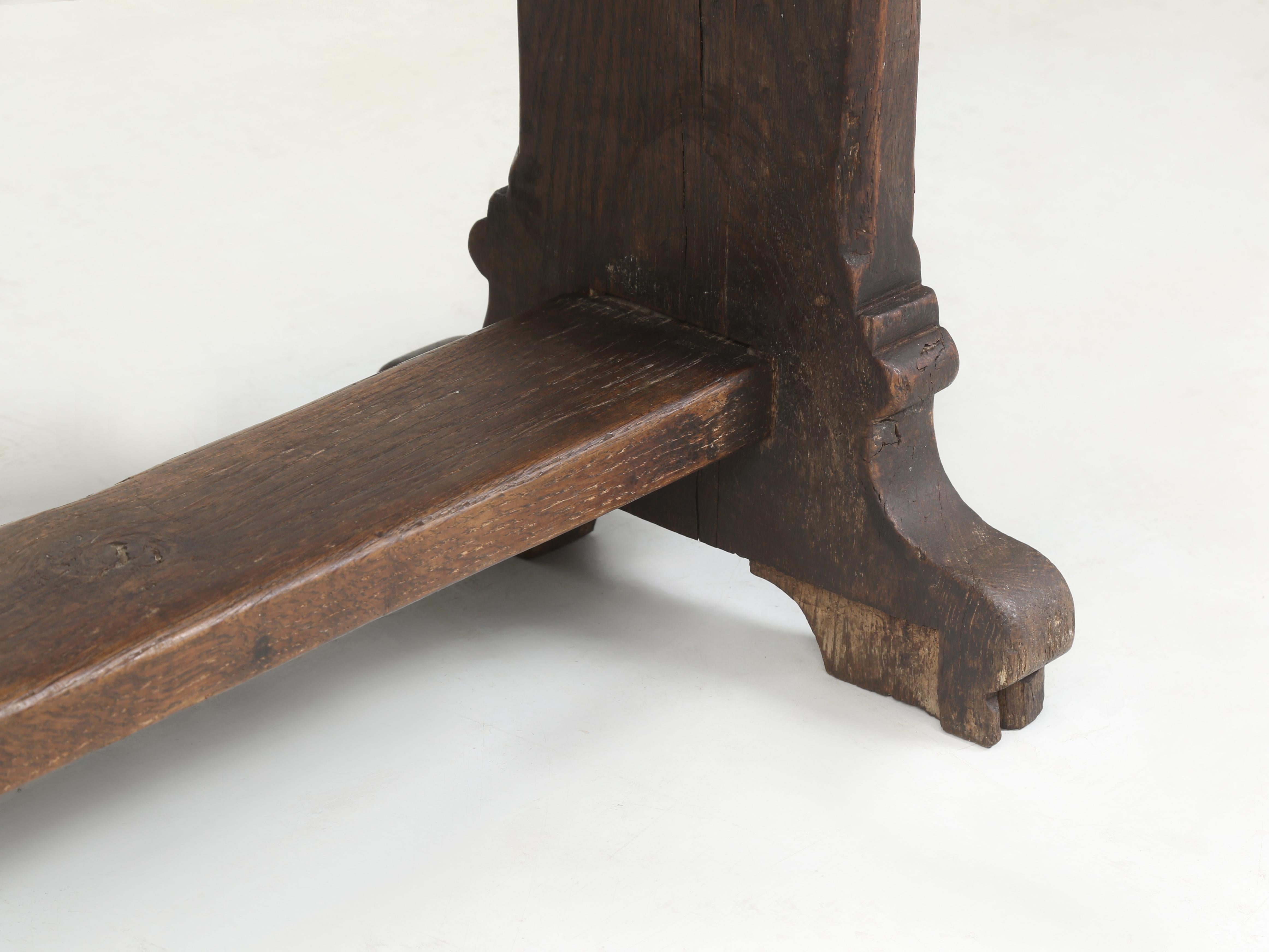 Antique English Bench in Solid Oak and Probably Over 200-years old Very Original For Sale 4