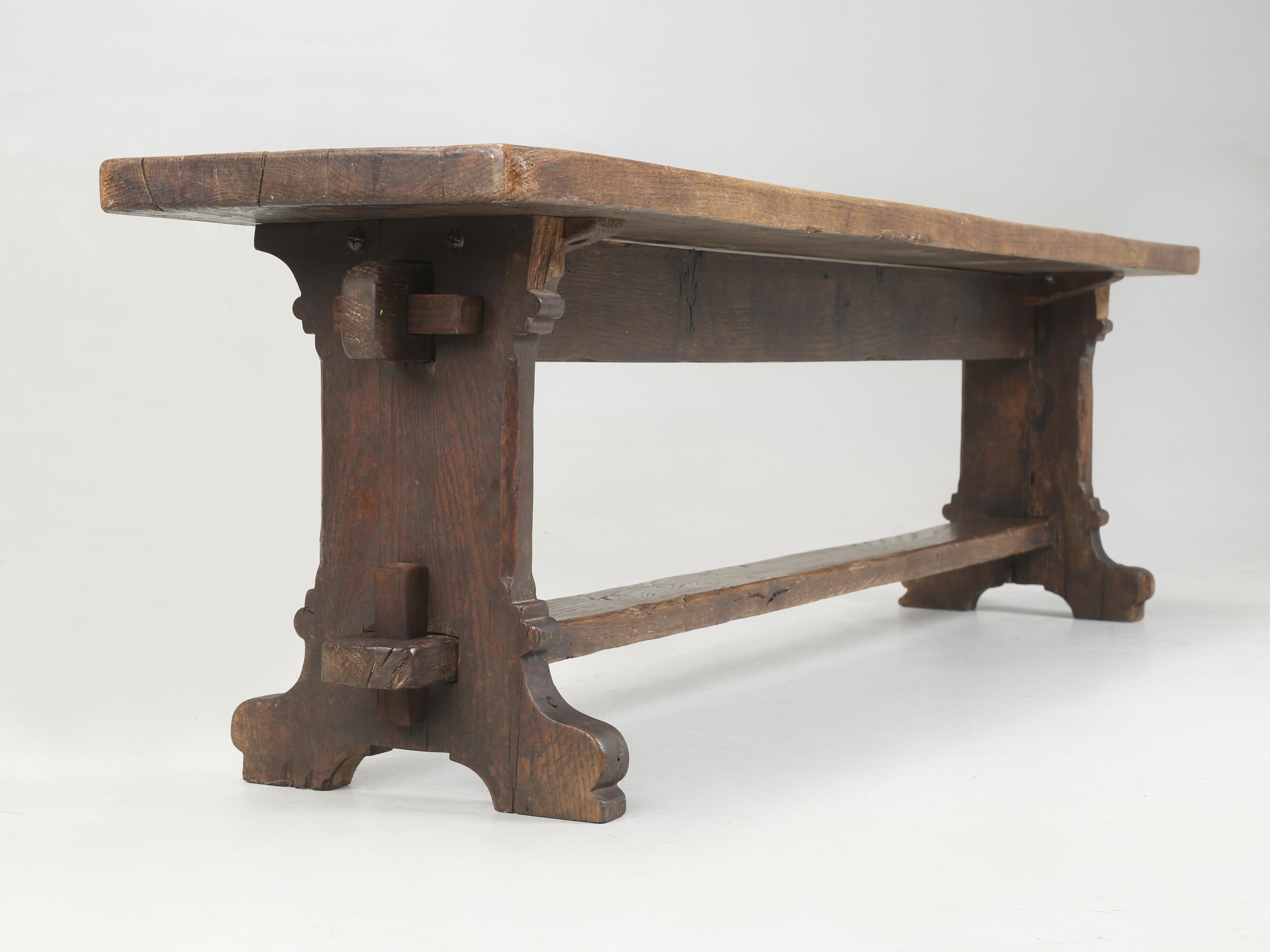 Antique English Bench in Solid Oak and Probably Over 200-years old Very Original For Sale 5