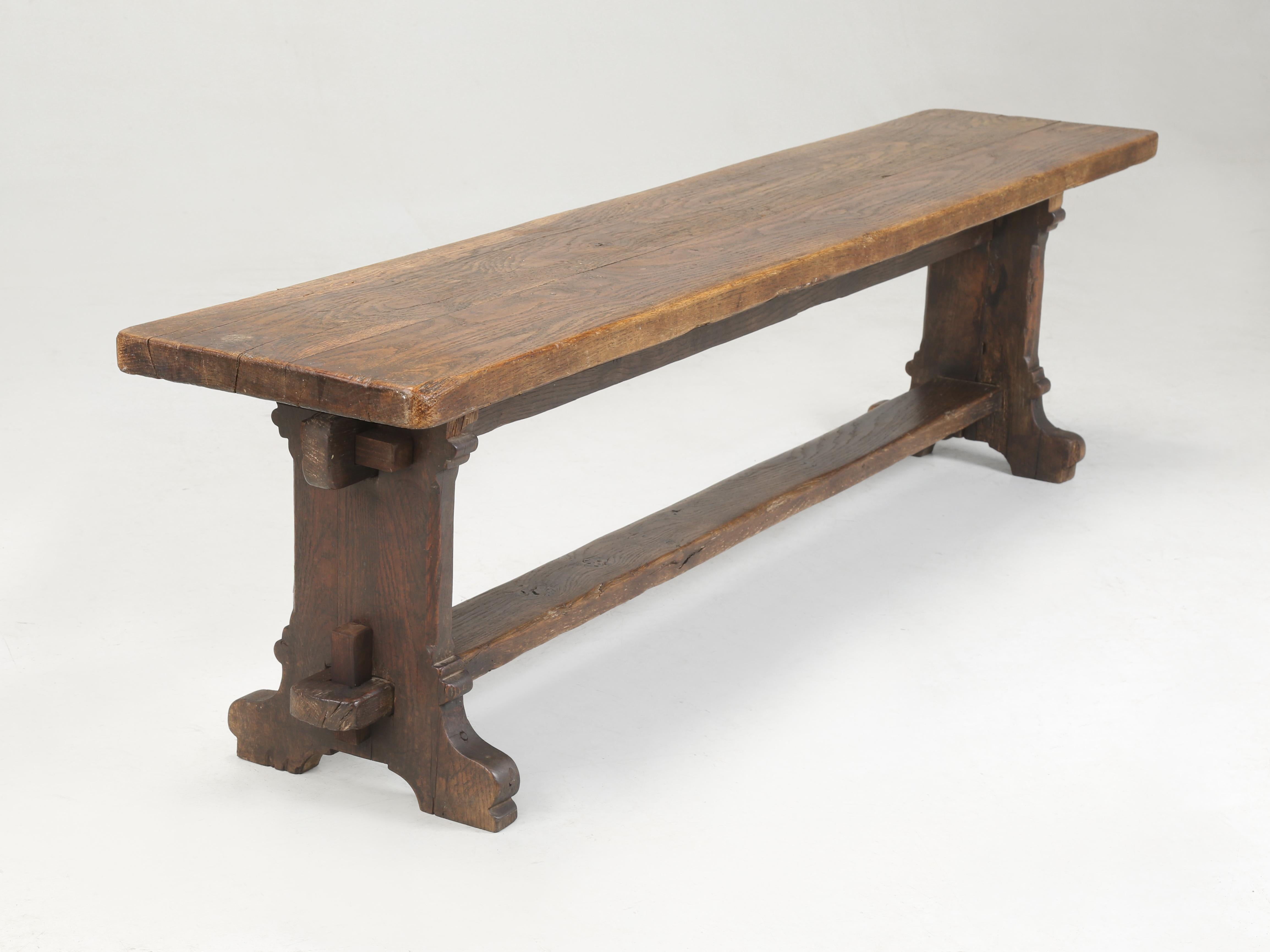 Country Antique English Bench in Solid Oak and Probably Over 200-years old Very Original For Sale