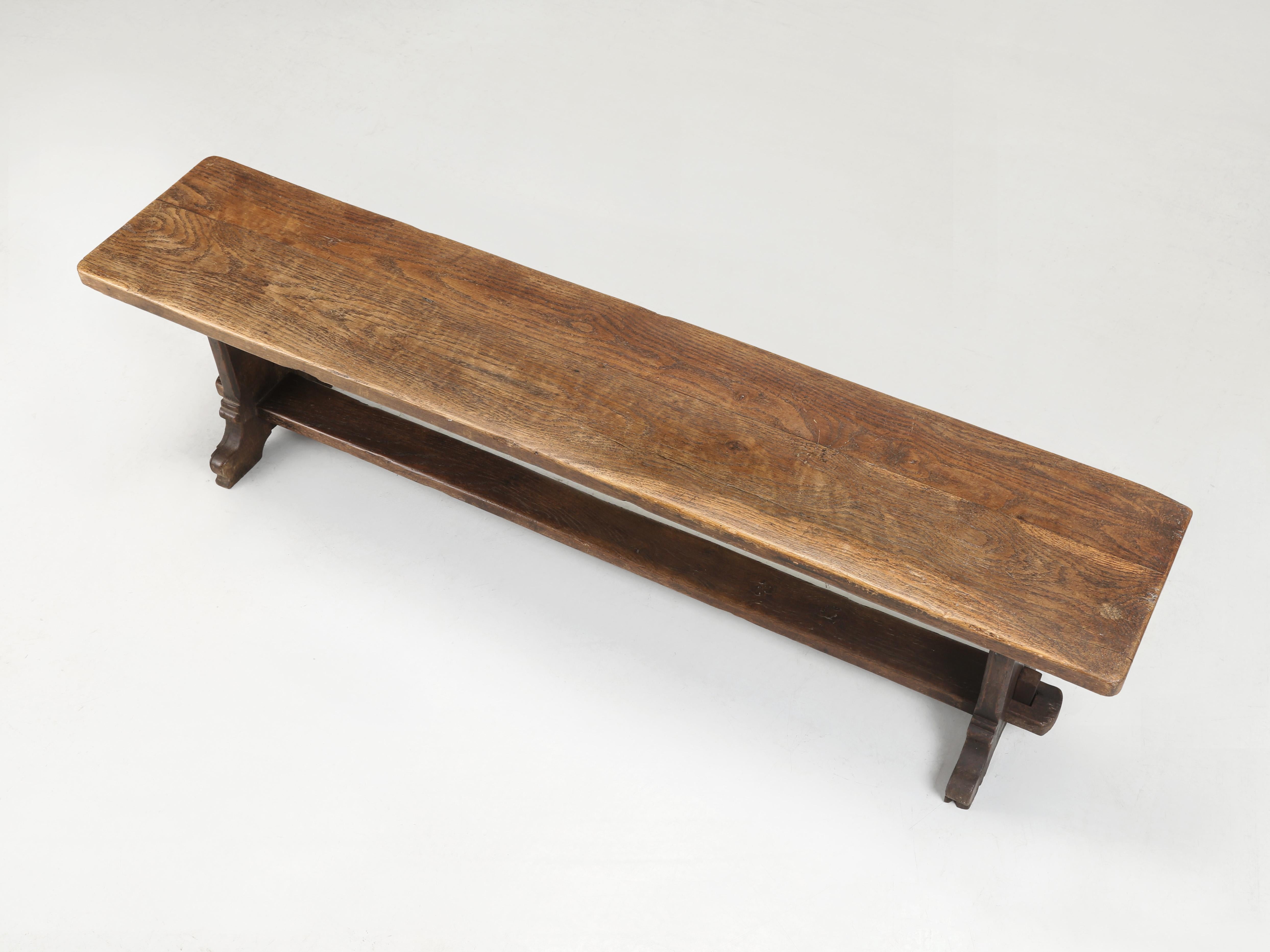 Hand-Crafted Antique English Bench in Solid Oak and Probably Over 200-years old Very Original For Sale