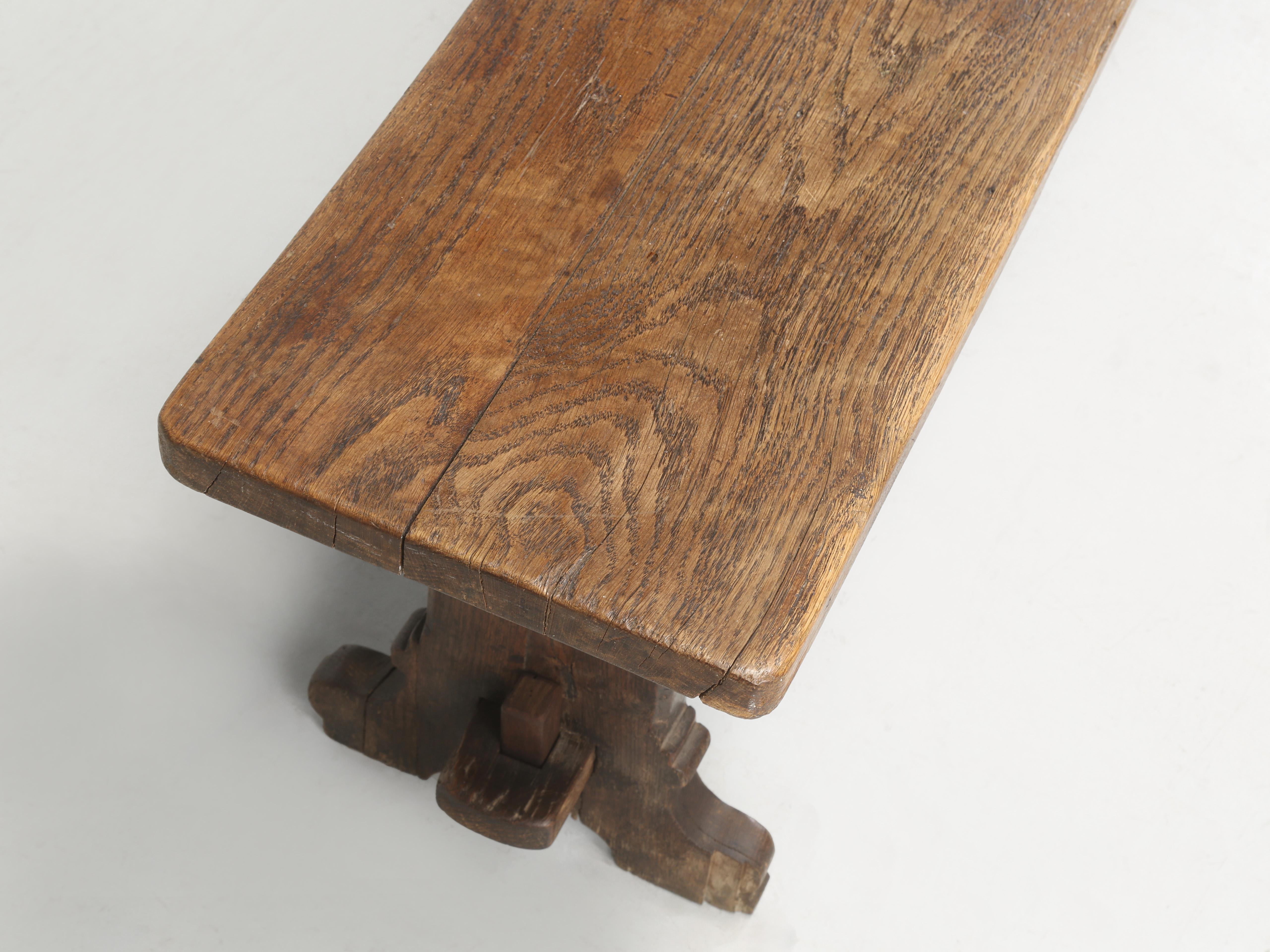 Antique English Bench in Solid Oak and Probably Over 200-years old Very Original For Sale 1