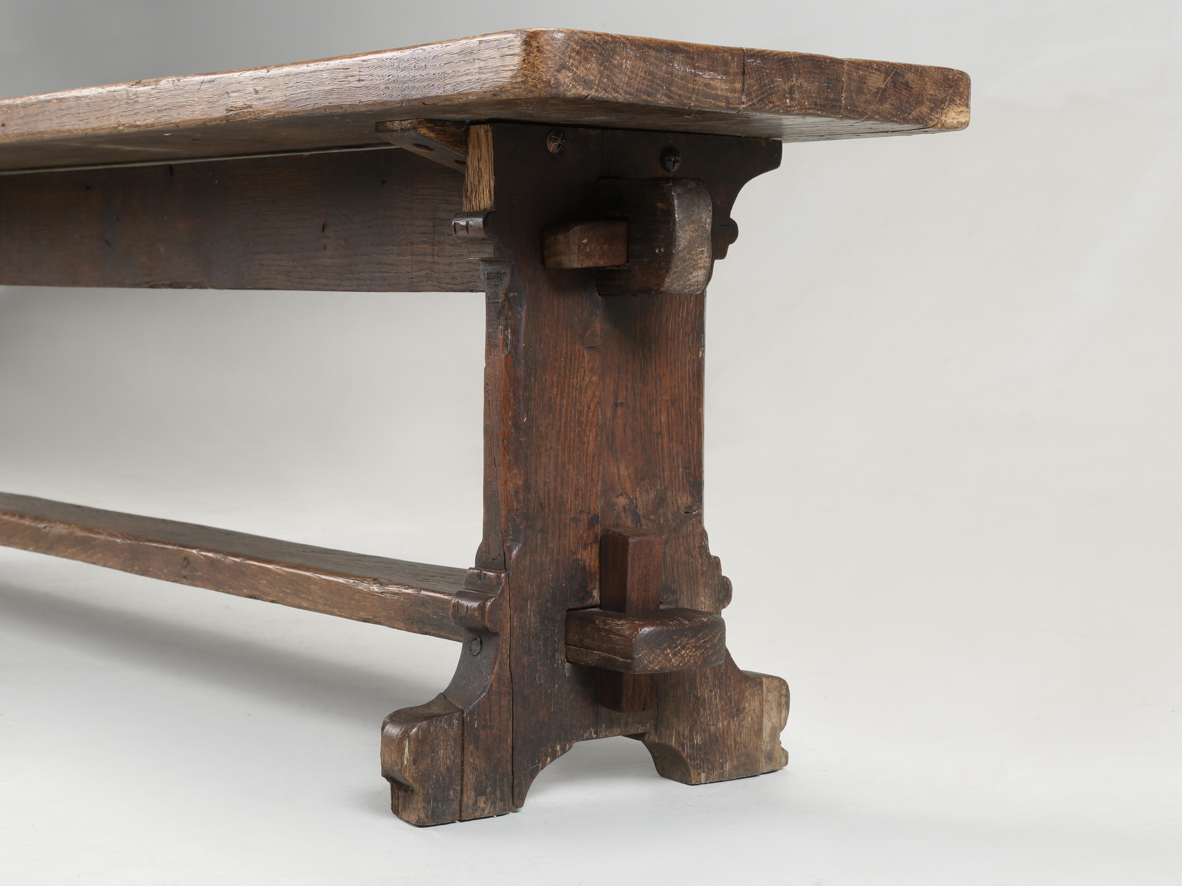Antique English Bench in Solid Oak and Probably Over 200-years old Very Original For Sale 2