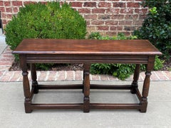 Antique English Bench Stool Pegged Turned Post Oak Window Seat Narrow Depth