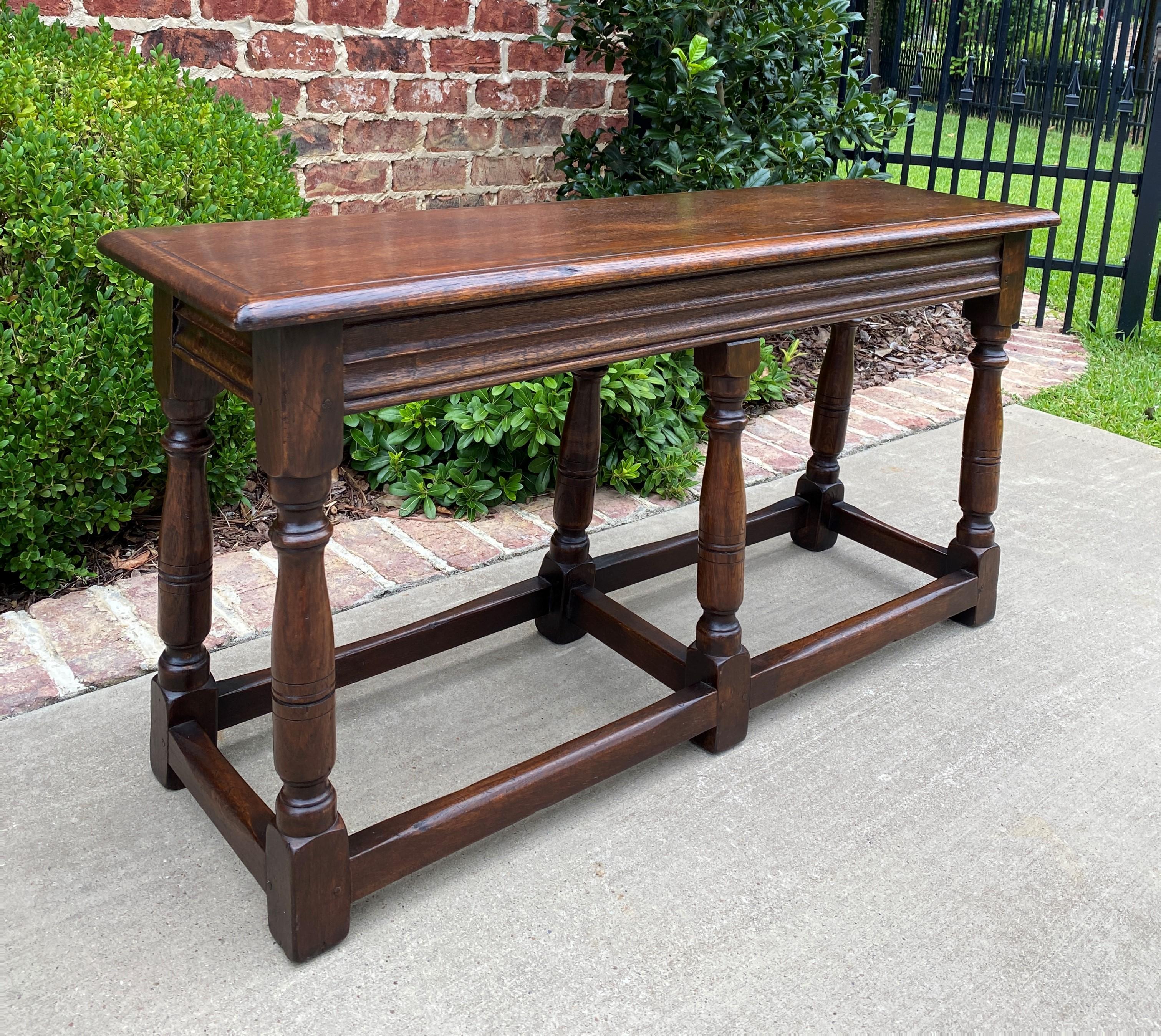 Arts and Crafts Antique English Bench Stool Pegged Turned Post Oak Window Seat Narrow Depth