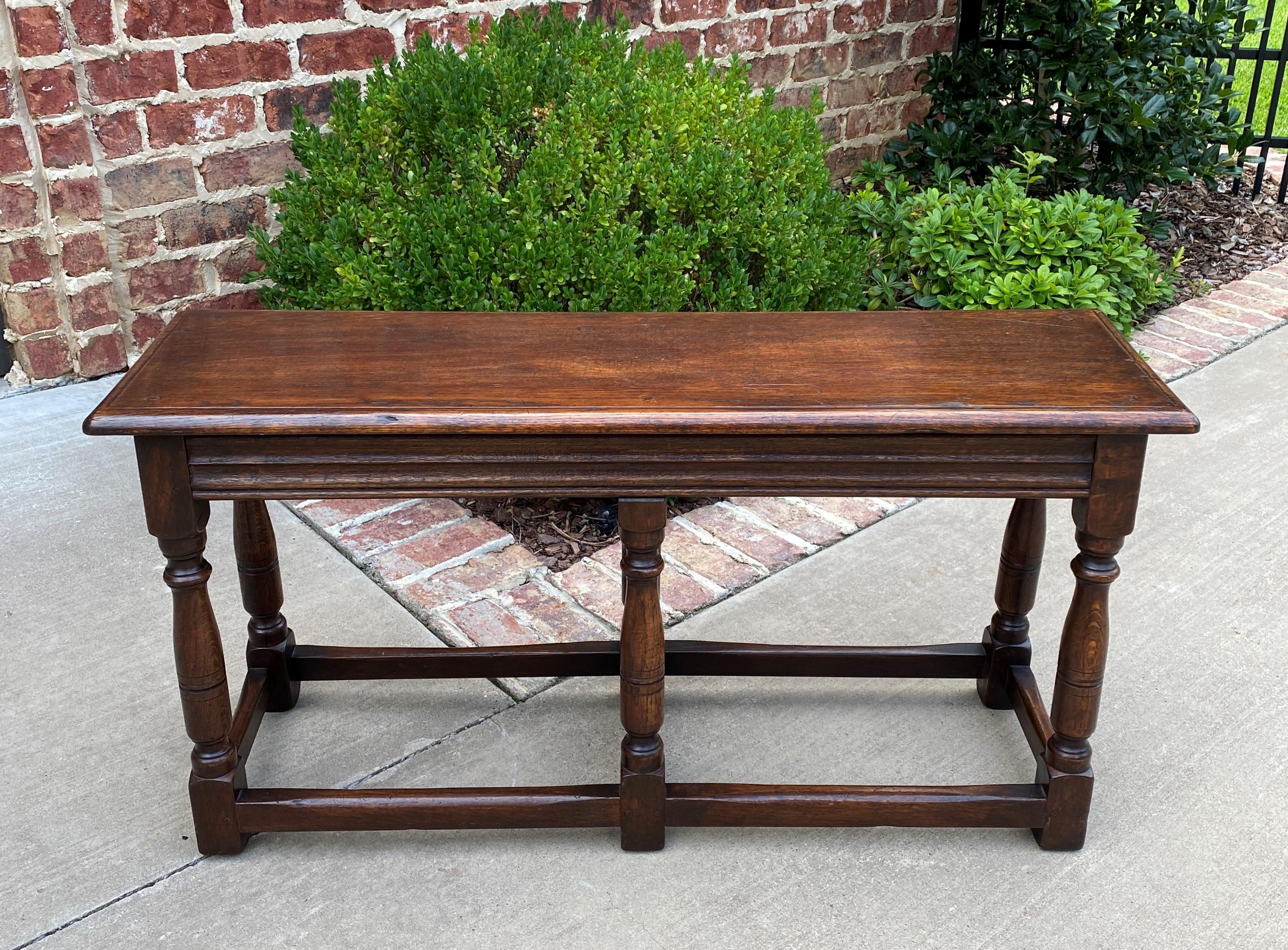 Carved Antique English Bench Stool Pegged Turned Post Oak Window Seat Narrow Depth