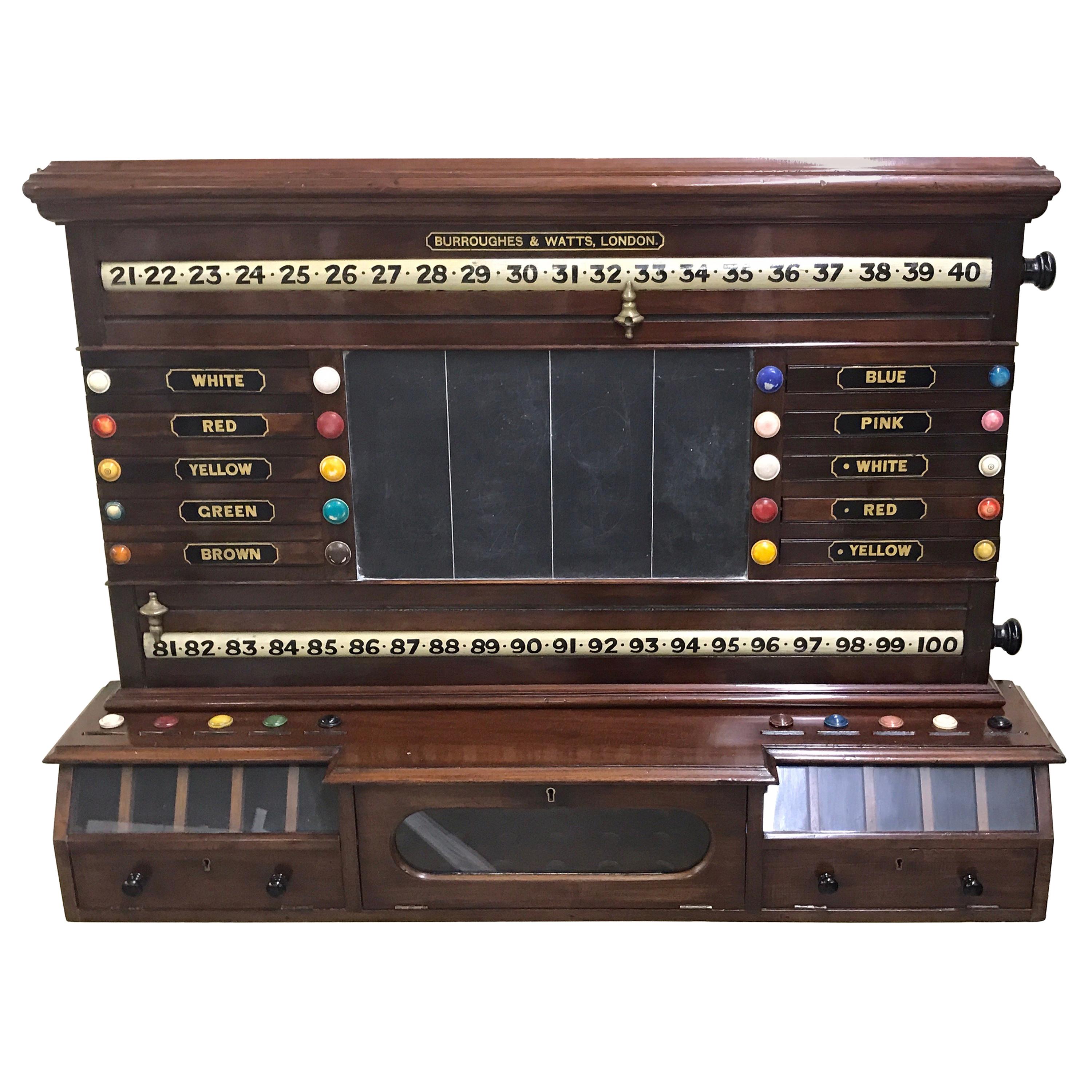 Antique English Billiards Score Board by Burroughes 
Watts, London For Sale