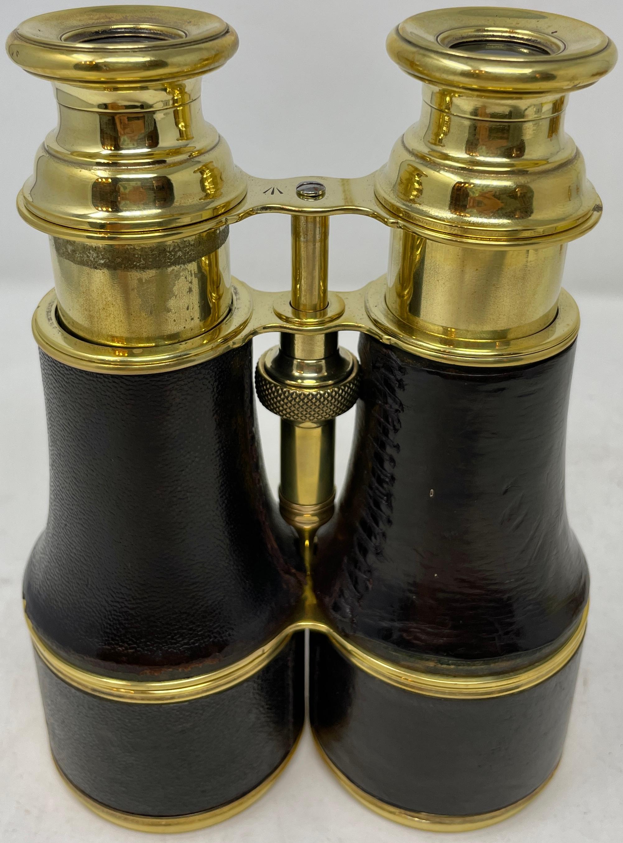 Antique English Binoculars with Leather Grips and Original Case, Circa 1910 In Good Condition In New Orleans, LA