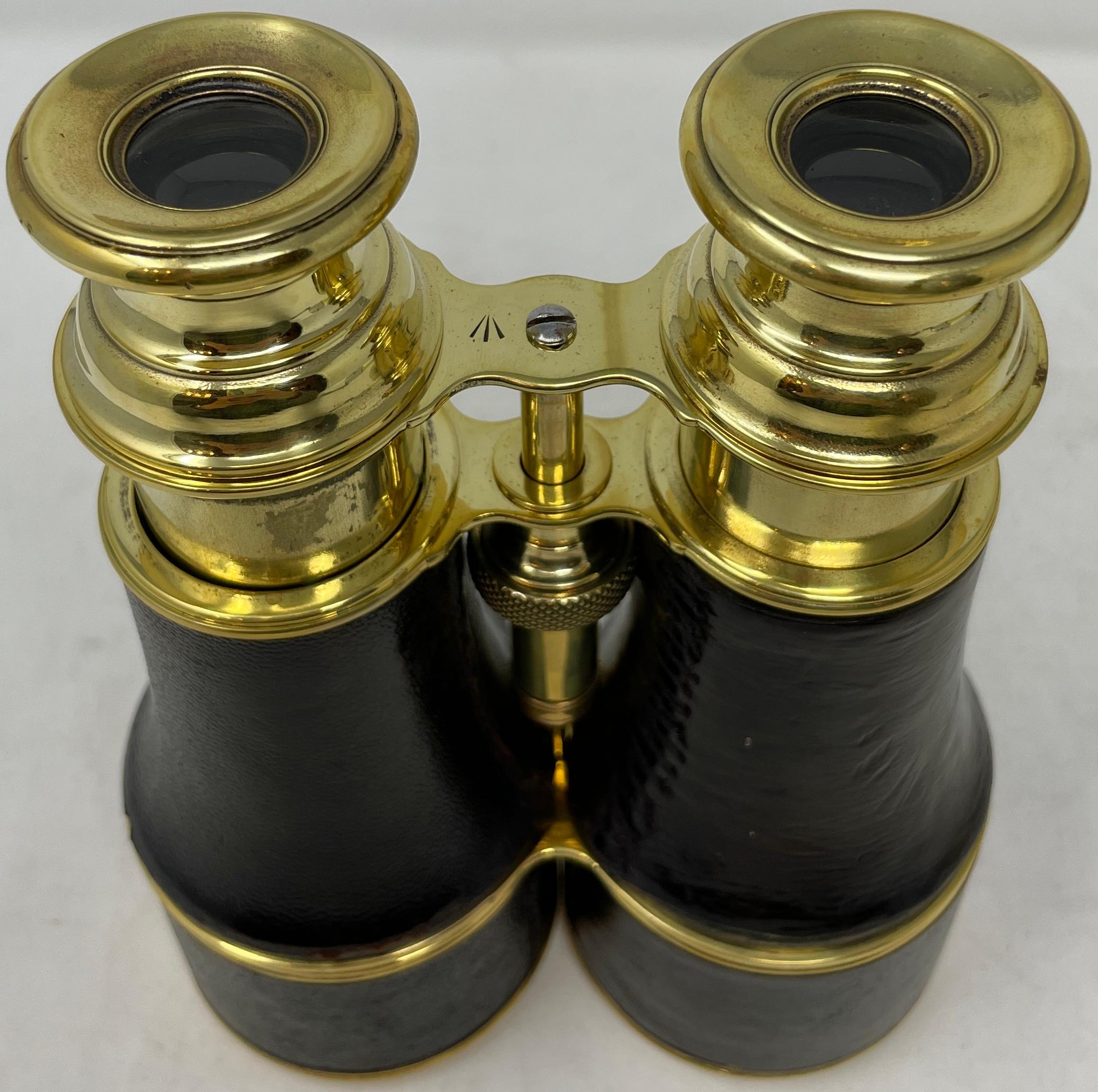 20th Century Antique English Binoculars with Leather Grips and Original Case, Circa 1910