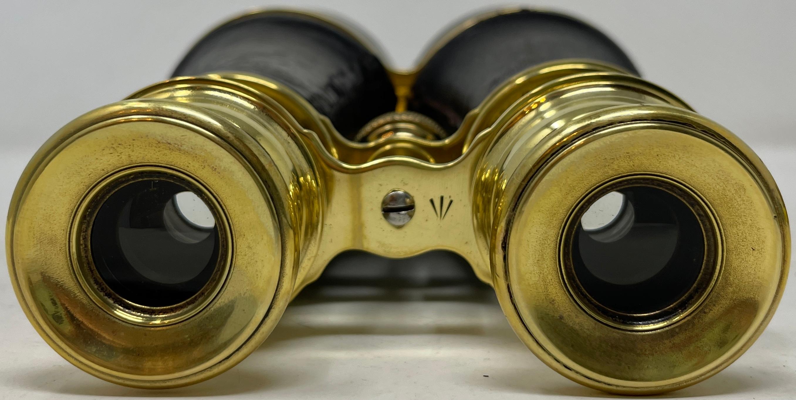 Antique English Binoculars with Leather Grips and Original Case, Circa 1910 2