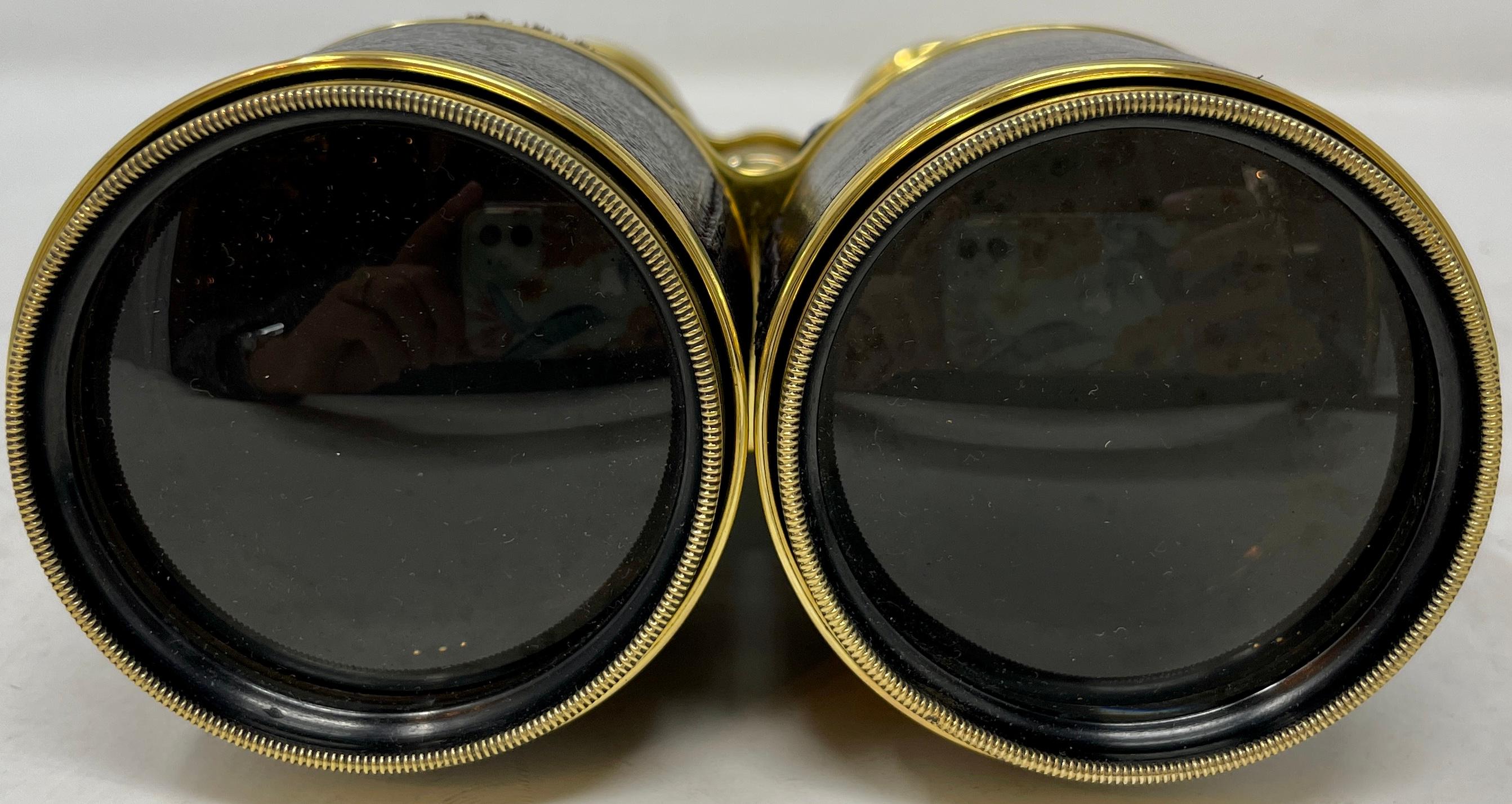 Antique English Binoculars with Leather Grips and Original Case, Circa 1910 3