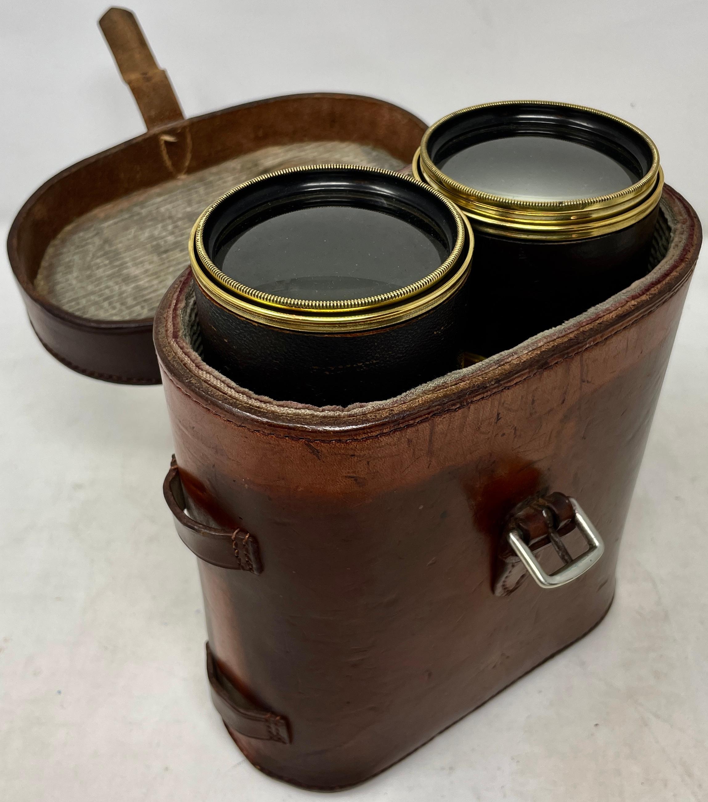 Antique English Binoculars with Leather Grips and Original Case, Circa 1910 4