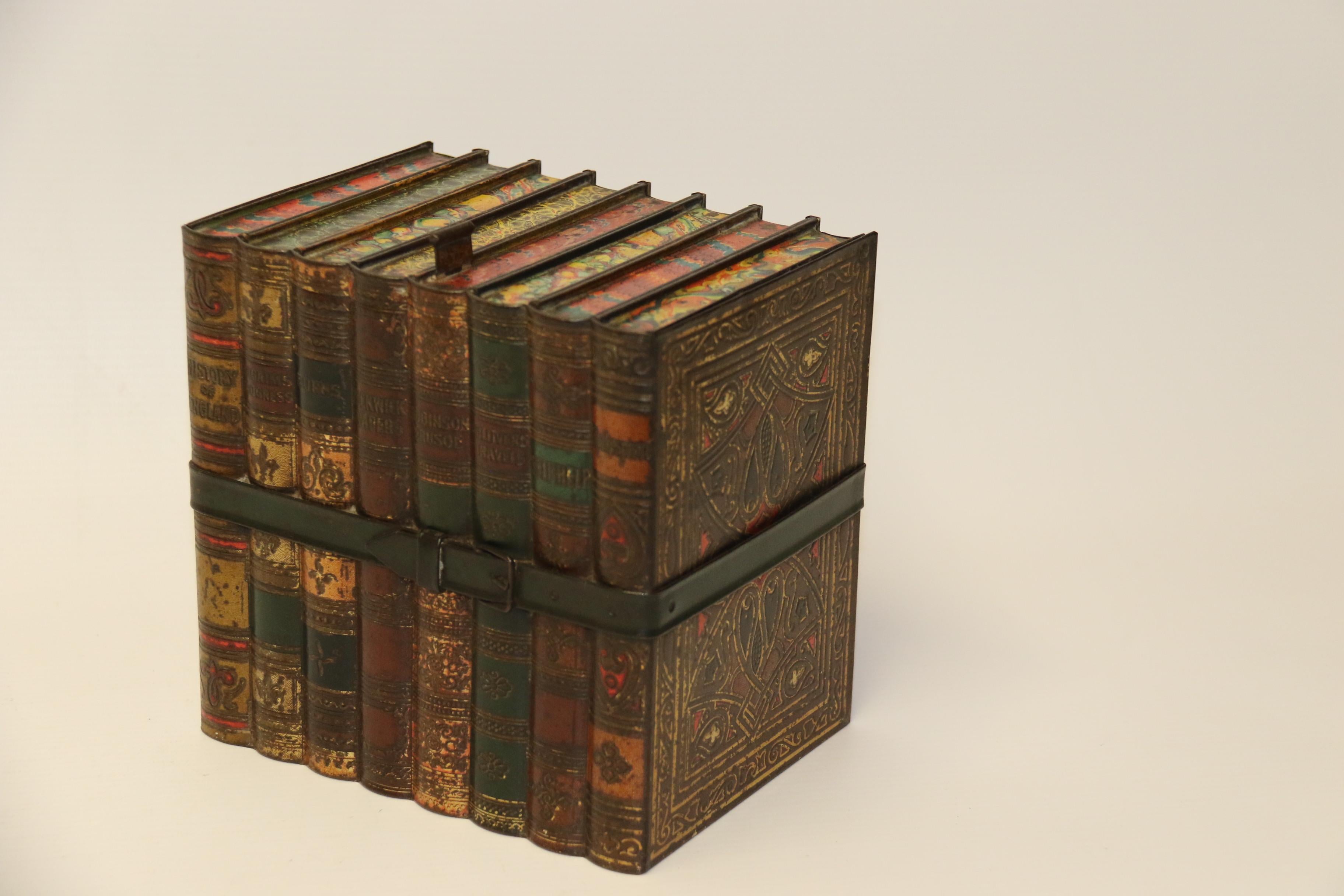 Antique English Biscuit Tin in the Form of Books, circa 1900 For Sale 4
