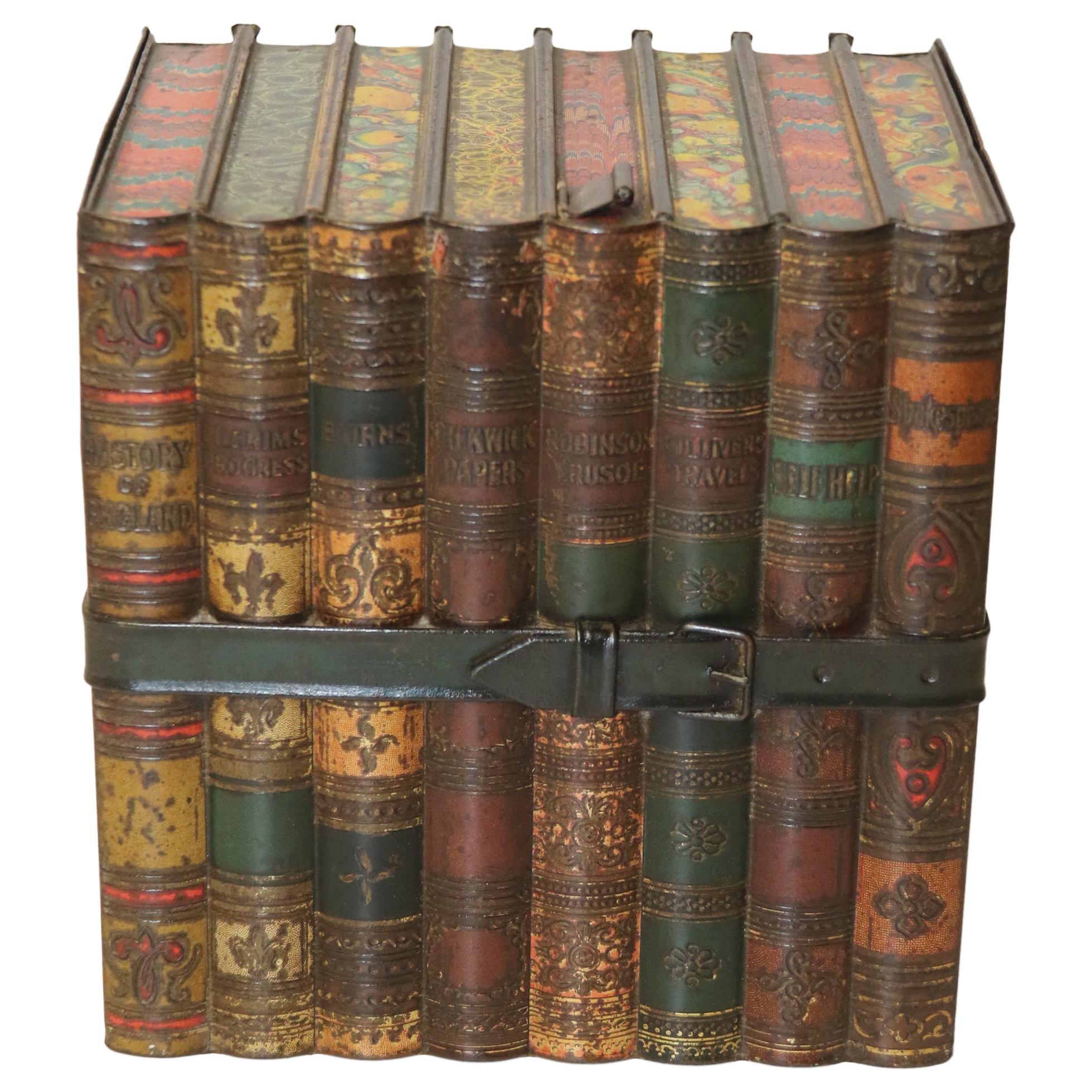 Antique English Biscuit Tin in the Form of Books, circa 1900 For Sale
