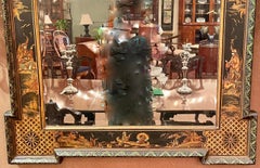 Antique English Black Lacquered Mirror in "Chinoiserie" Design, Circa 1870-1890.