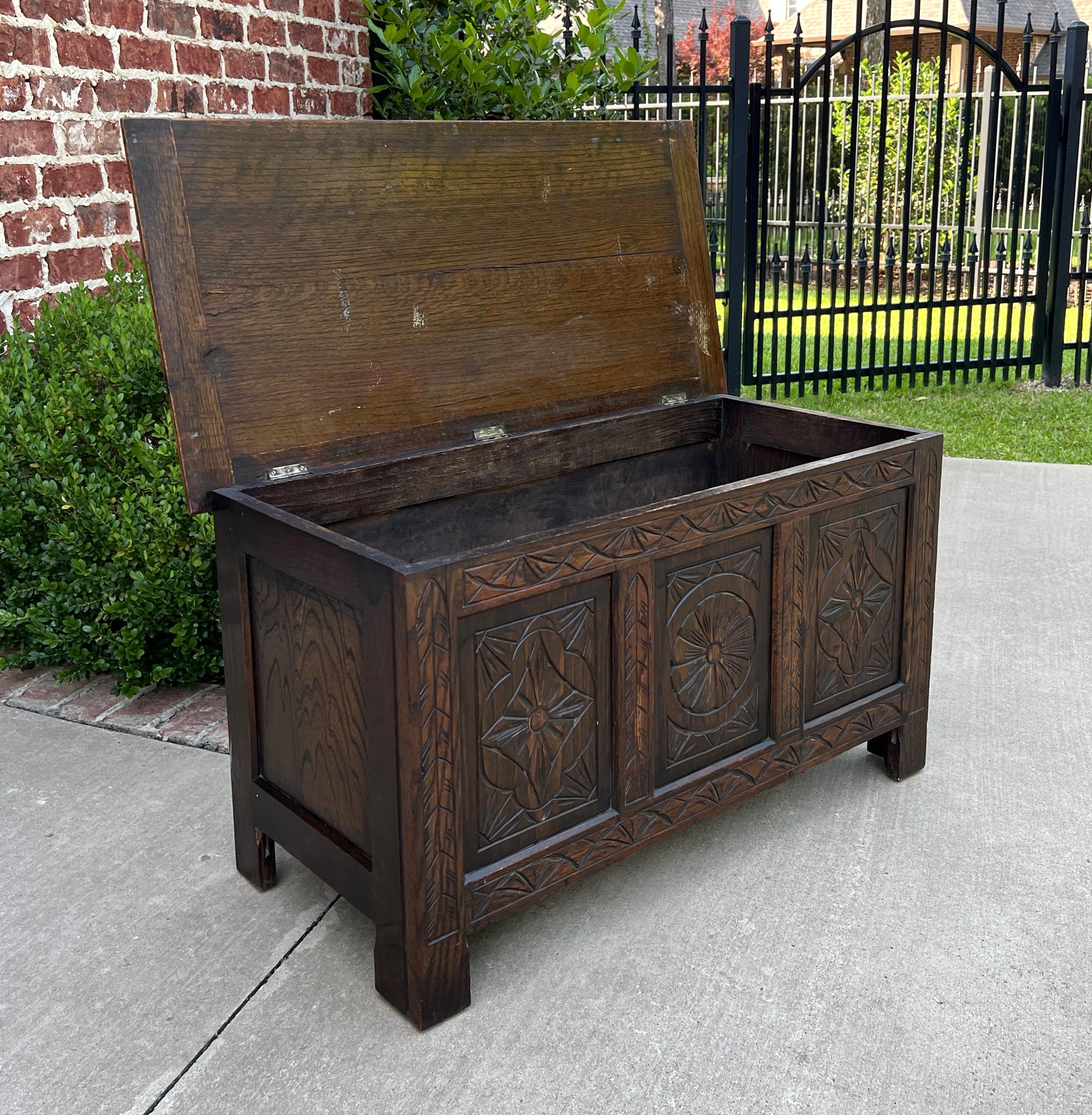 Antique English Blanket Box Chest Trunk Coffee Table Storage Chest Carved Oak 5