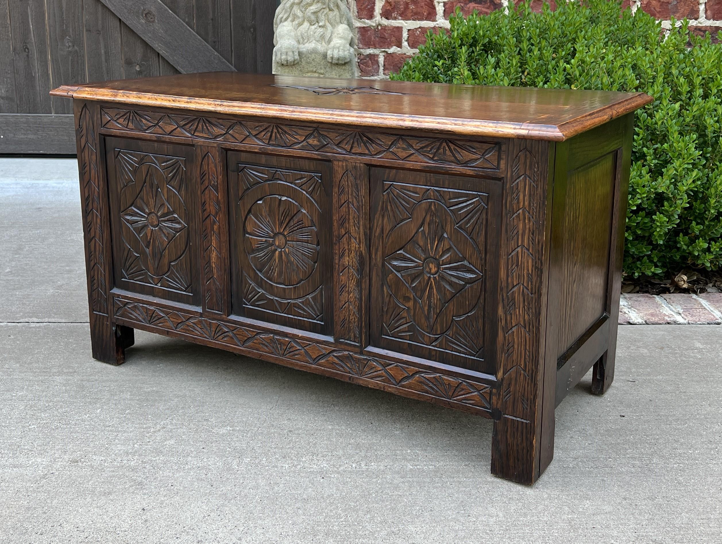 Antique English Blanket Box Chest Trunk Coffee Table Storage Chest Carved Oak 7