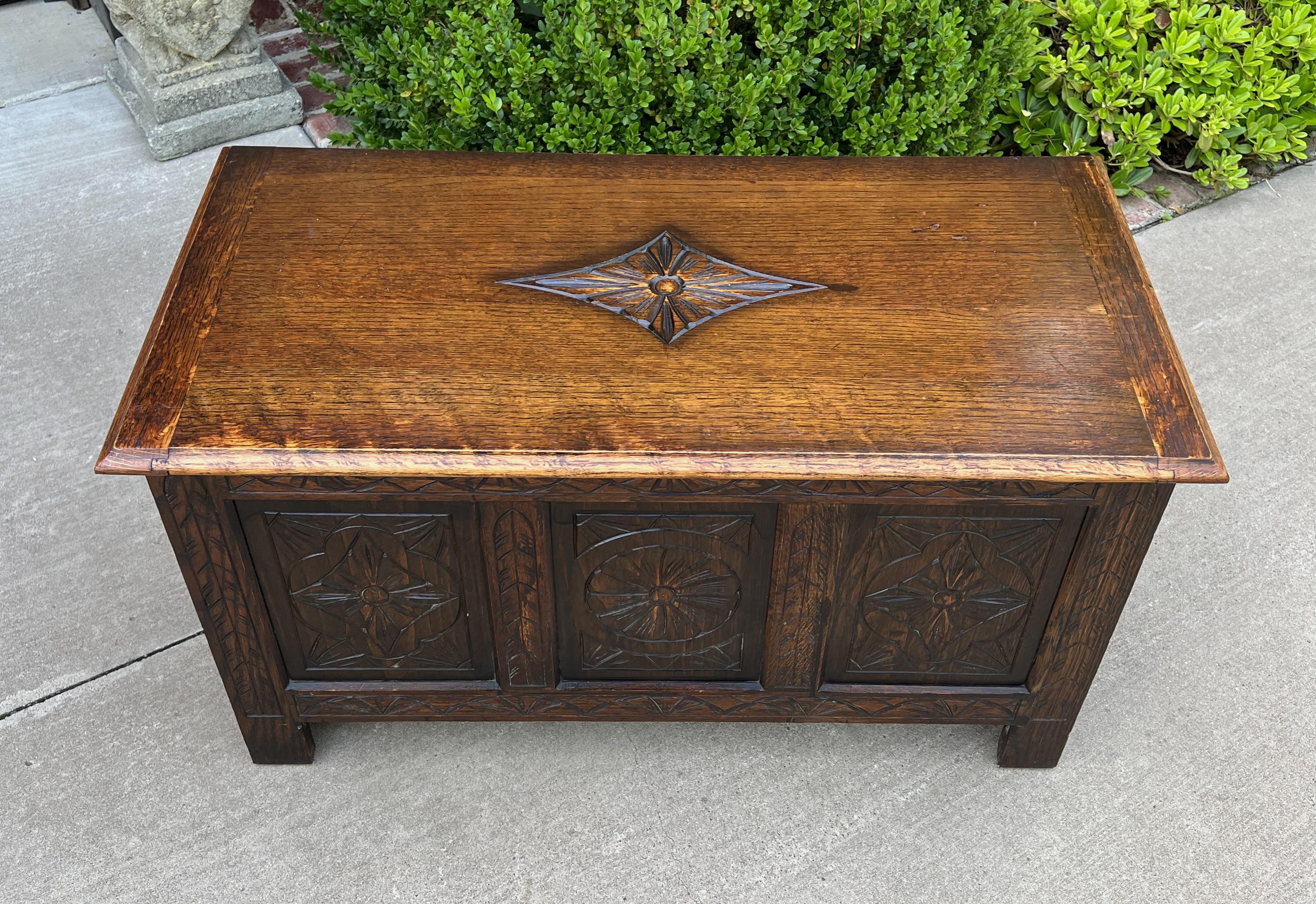 Antique English Blanket Box Chest Trunk Coffee Table Storage Chest Carved Oak 8